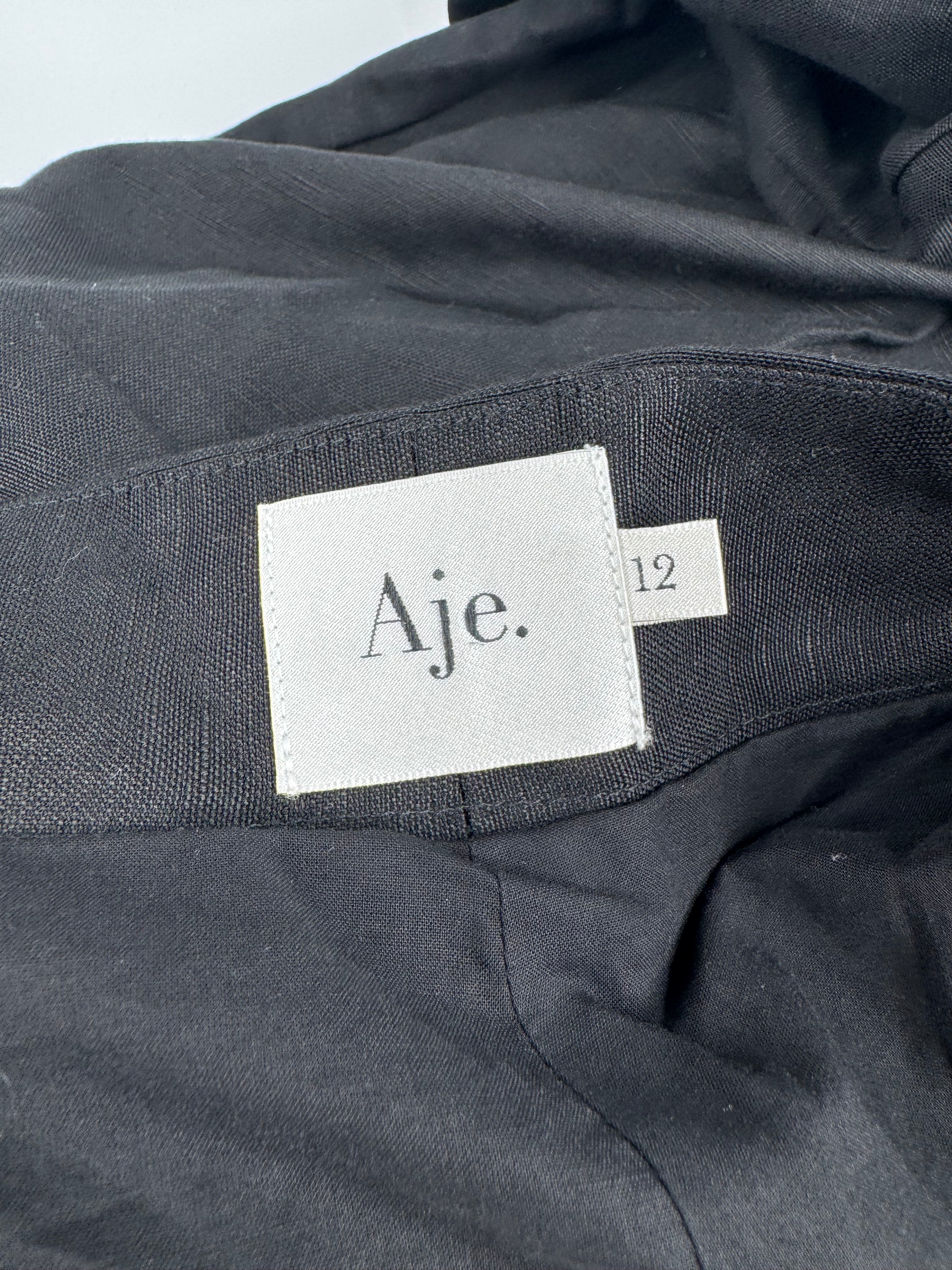 Aje Black Linen Blend Slacks - AU12