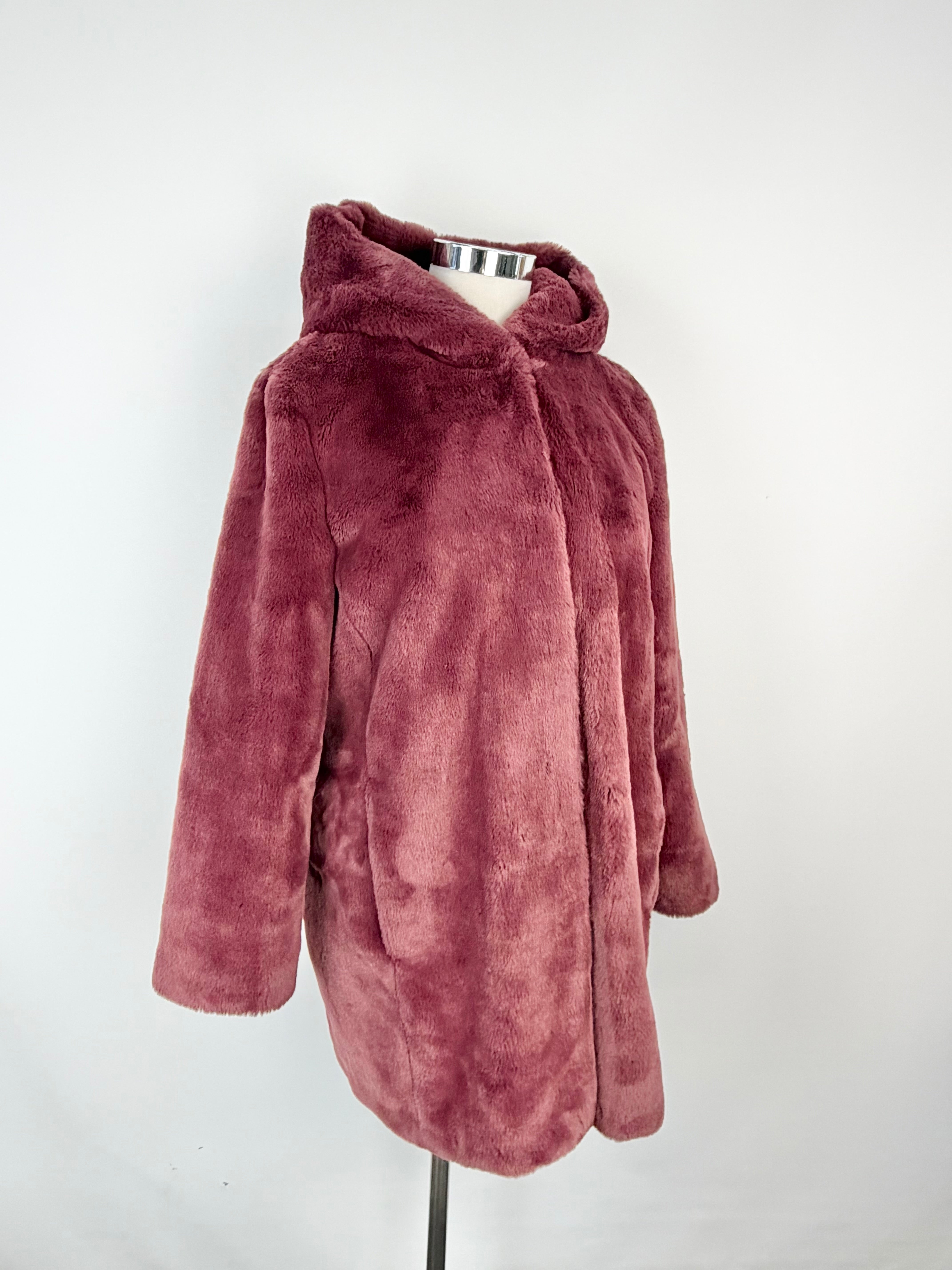 DKNY Soft Plum Hooded Faux Fur Coat - AU12
