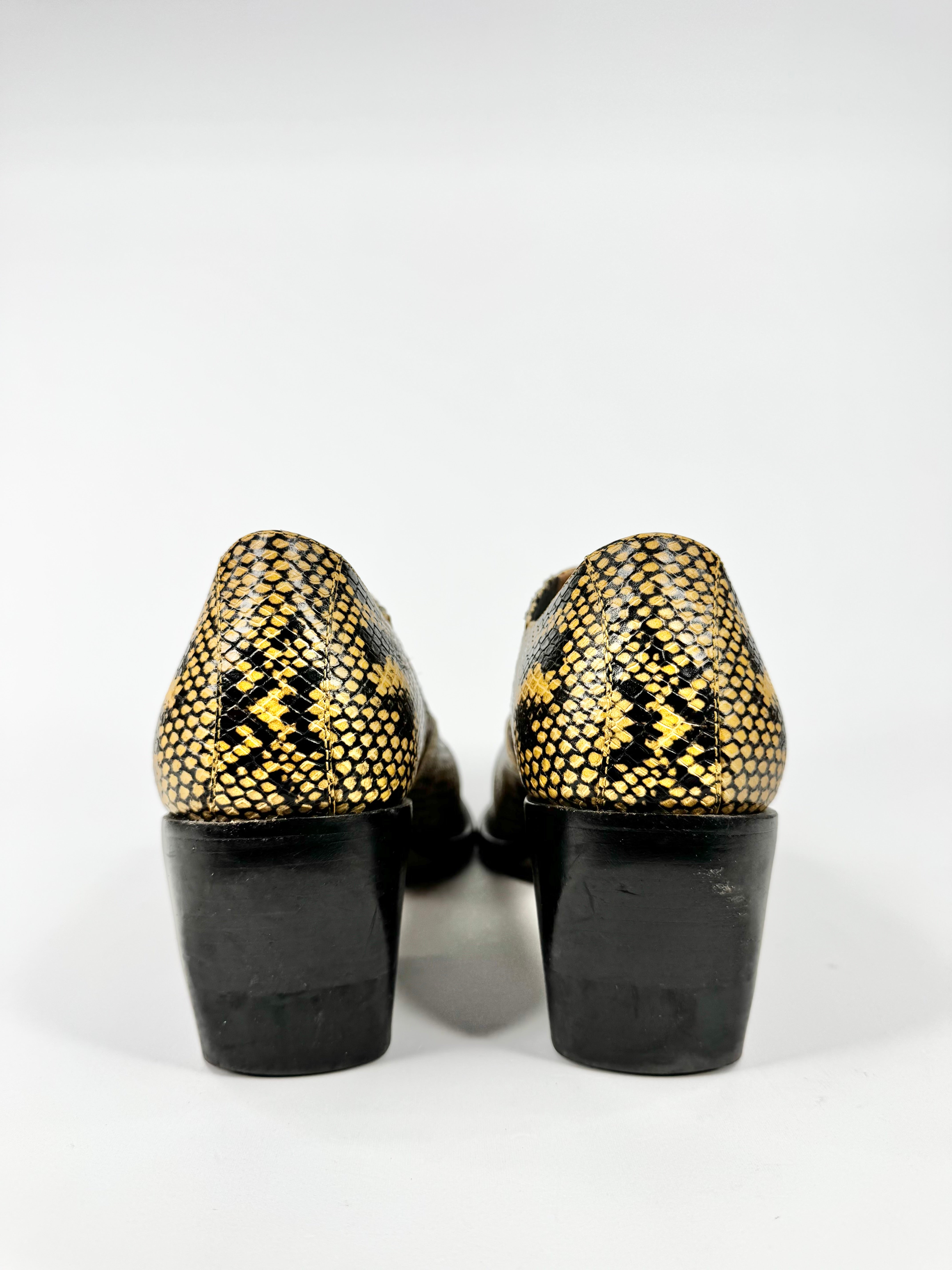Chloé Yellow & Black Snakinskin Patterned 'Rylee' Mules - EU41