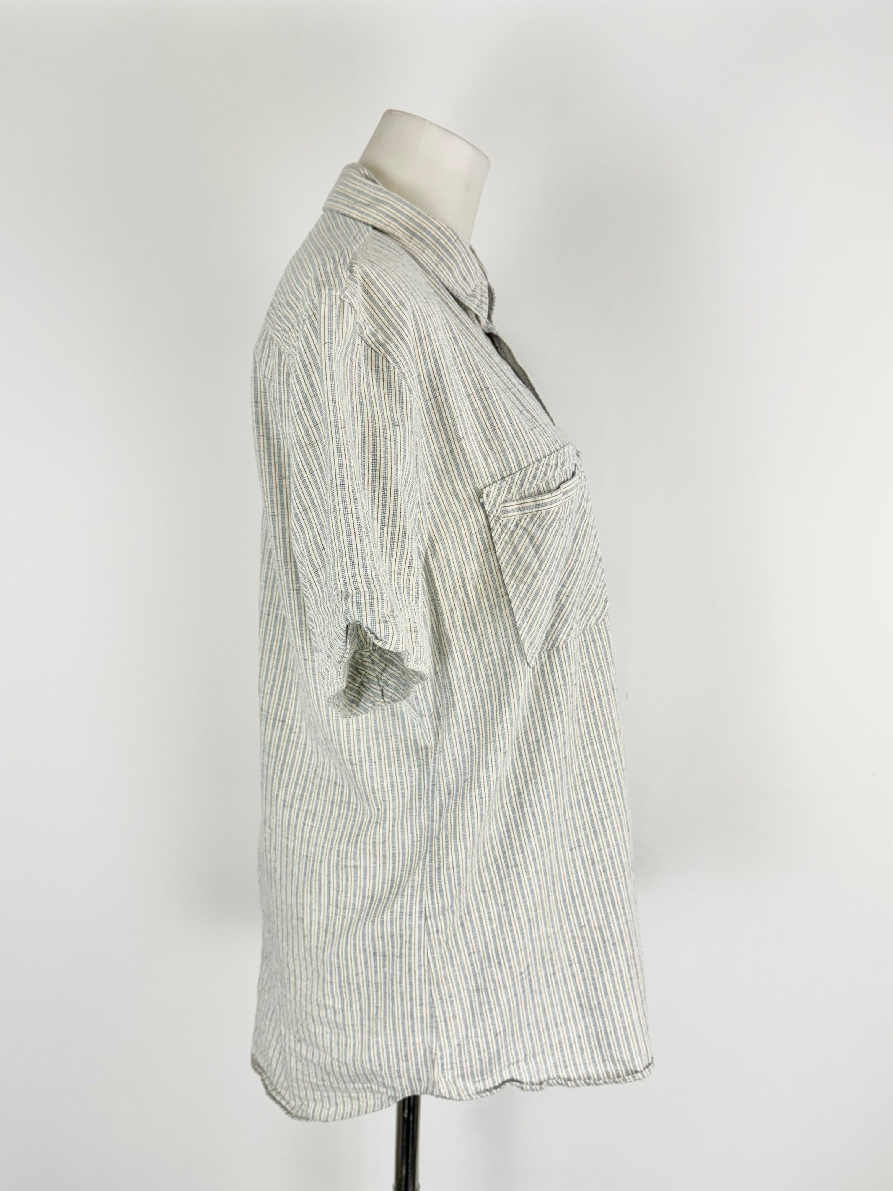 Billy Reid Striped Cotton Button Up T-Shirt - M