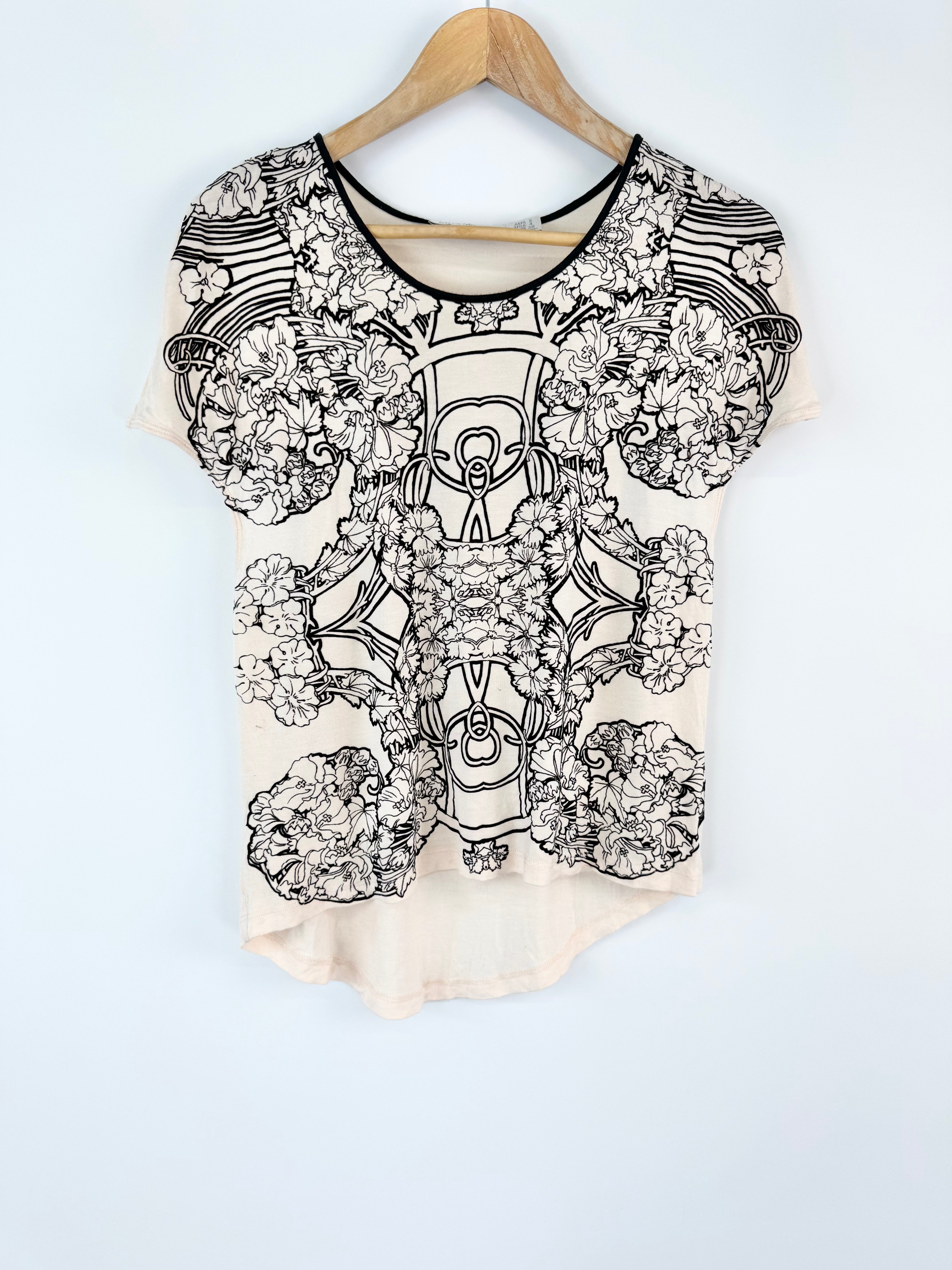 Alice McCall Pale Pink Black Floral Pattern Top - AU8