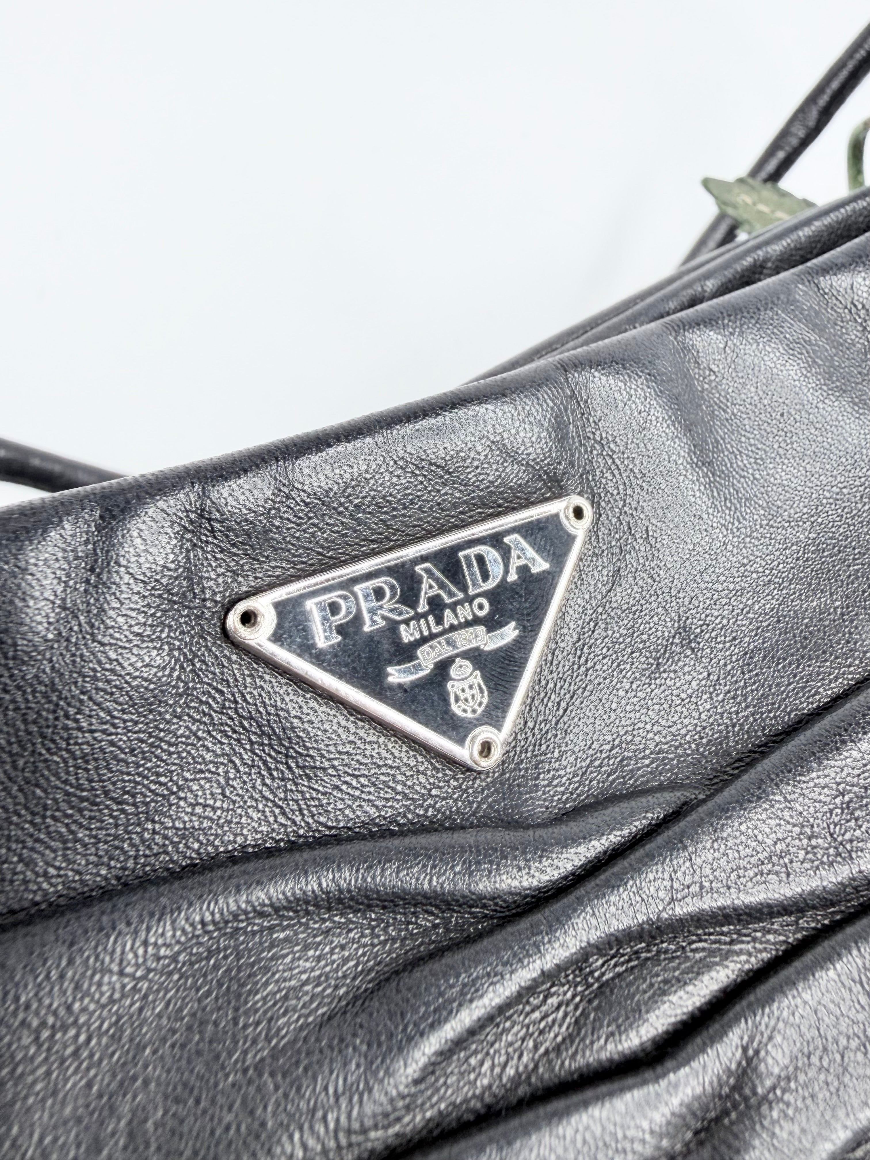 Y2K Prada Black Nappa Floral Shoulder Bag
