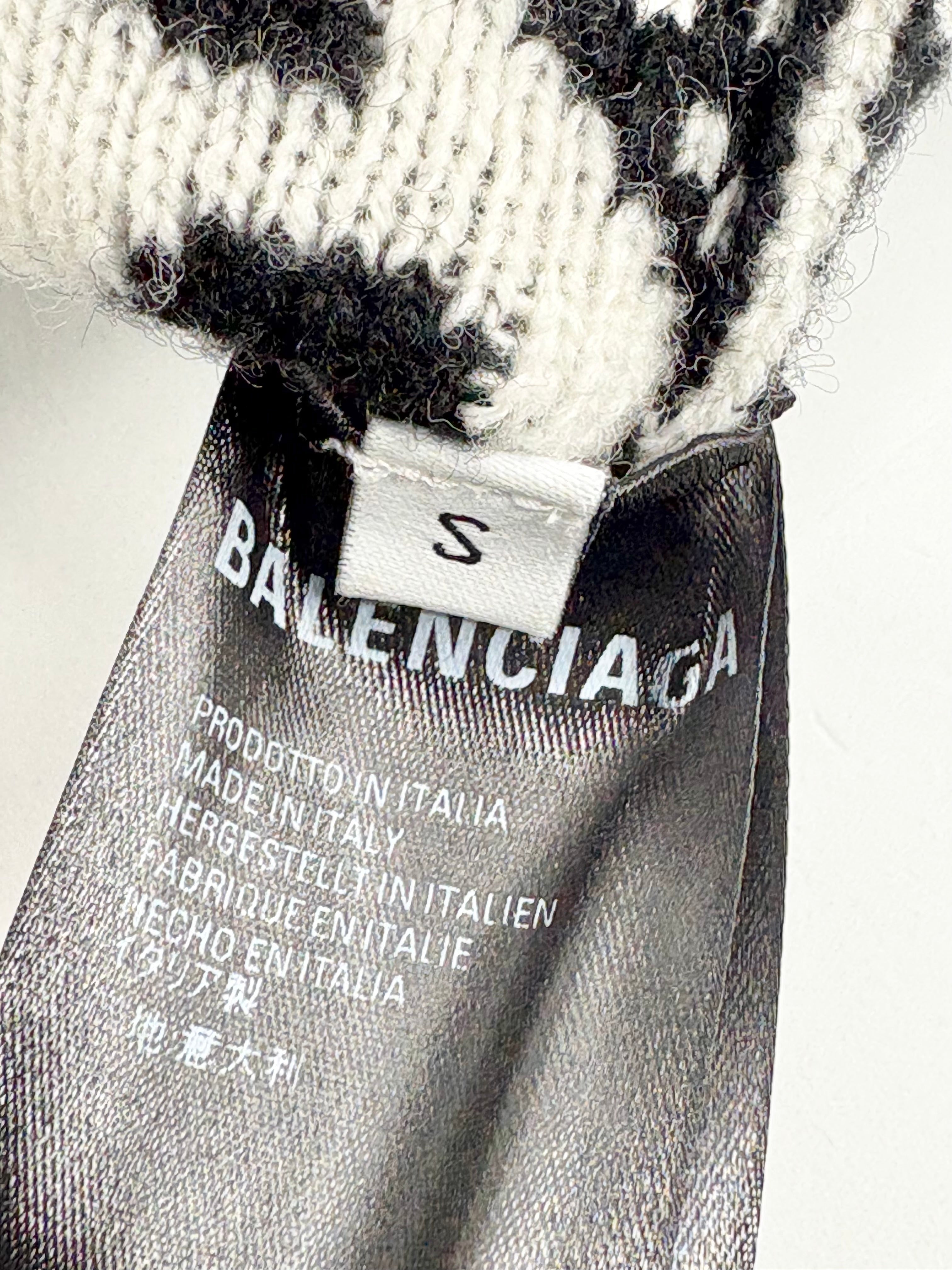 Balenciaga Black & White All-Over Print Logo Knit Turtleneck Sweater - AU8/10