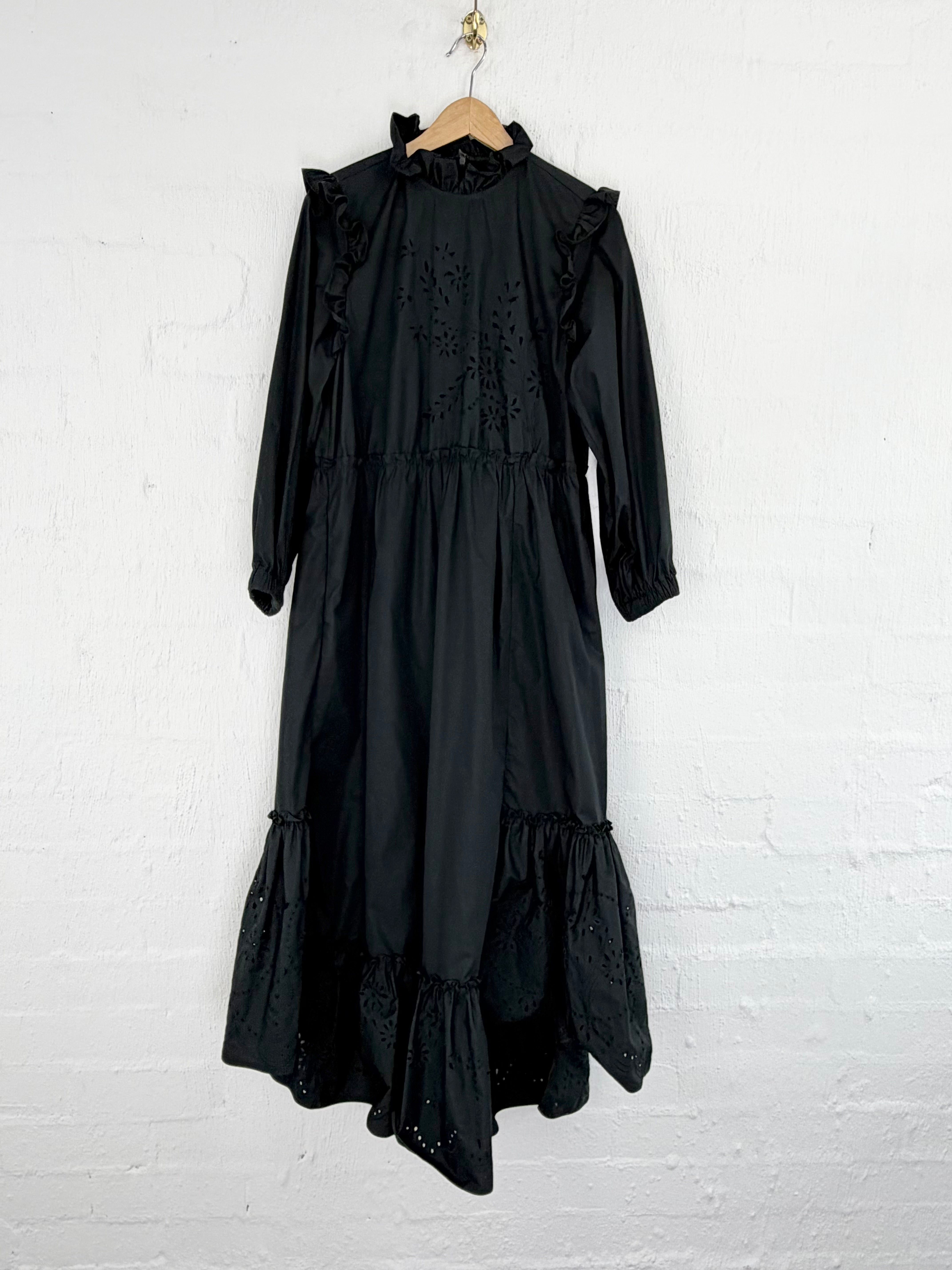 Biyan Black Ruffle Trim Long Sleeve Prairie Dress - AU12