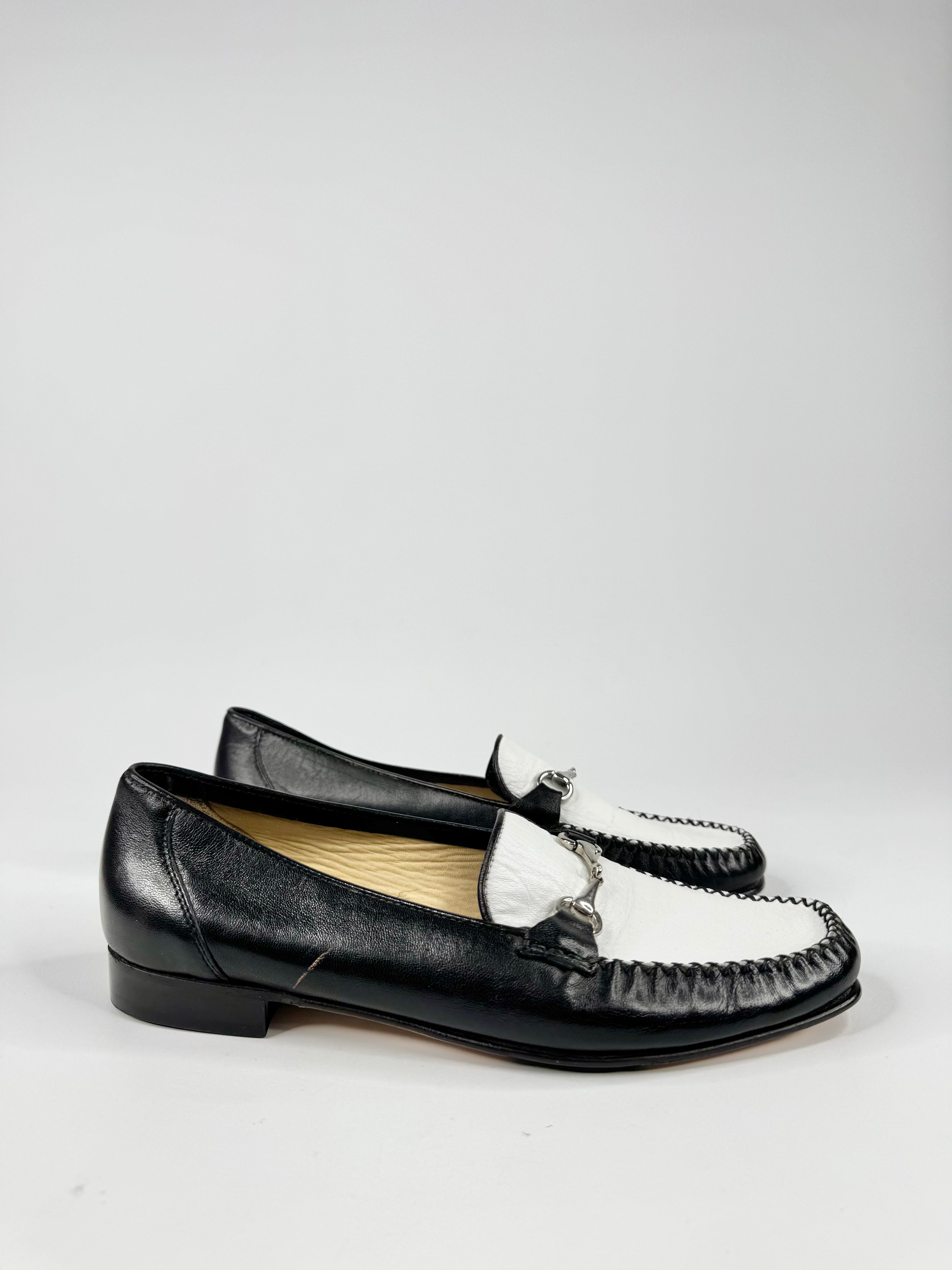 Neo Italy Black & White Horsebit Loafers - EU39