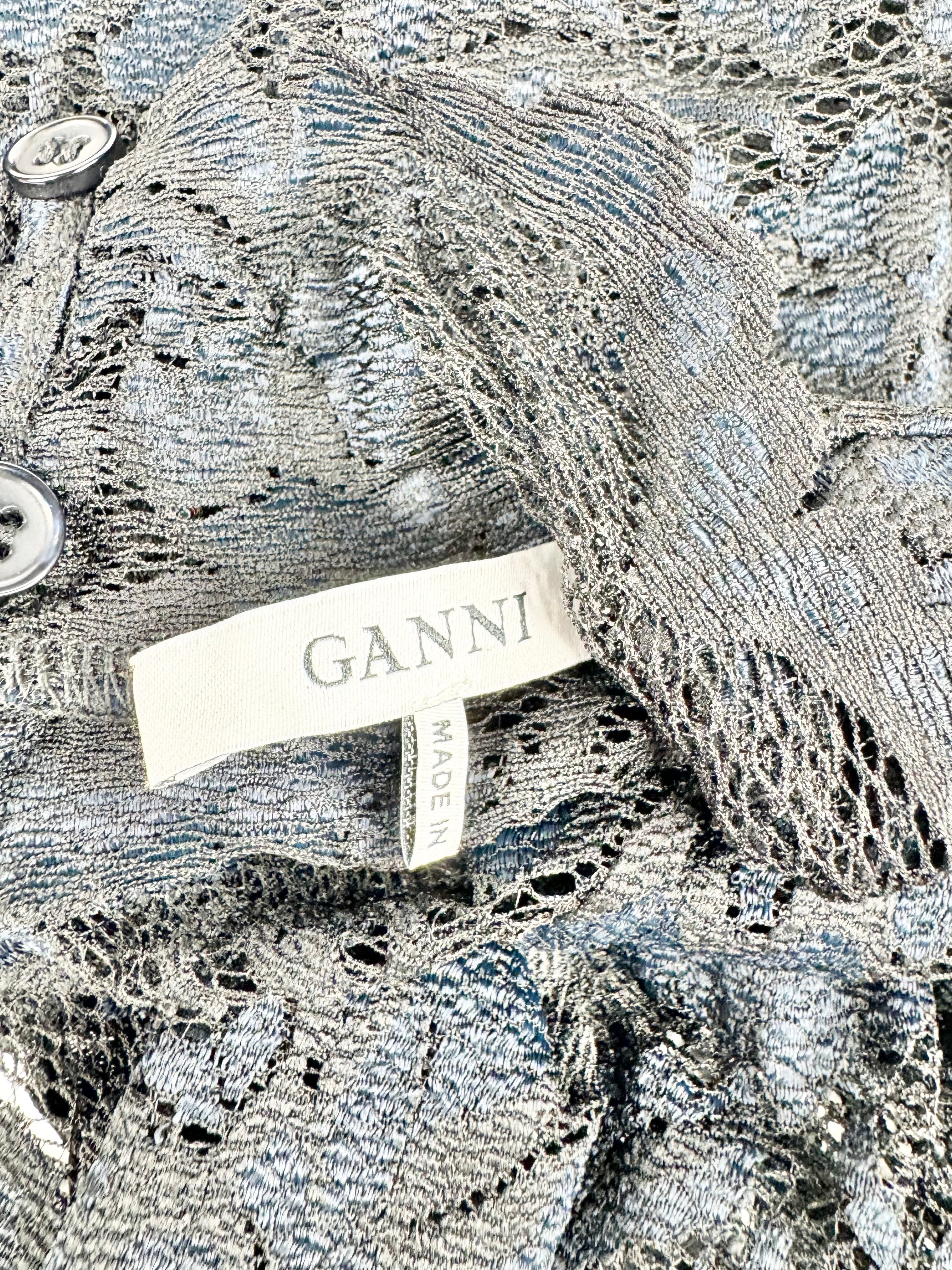 Ganni Black & Navy 'Flynn' Lace Top - AU10