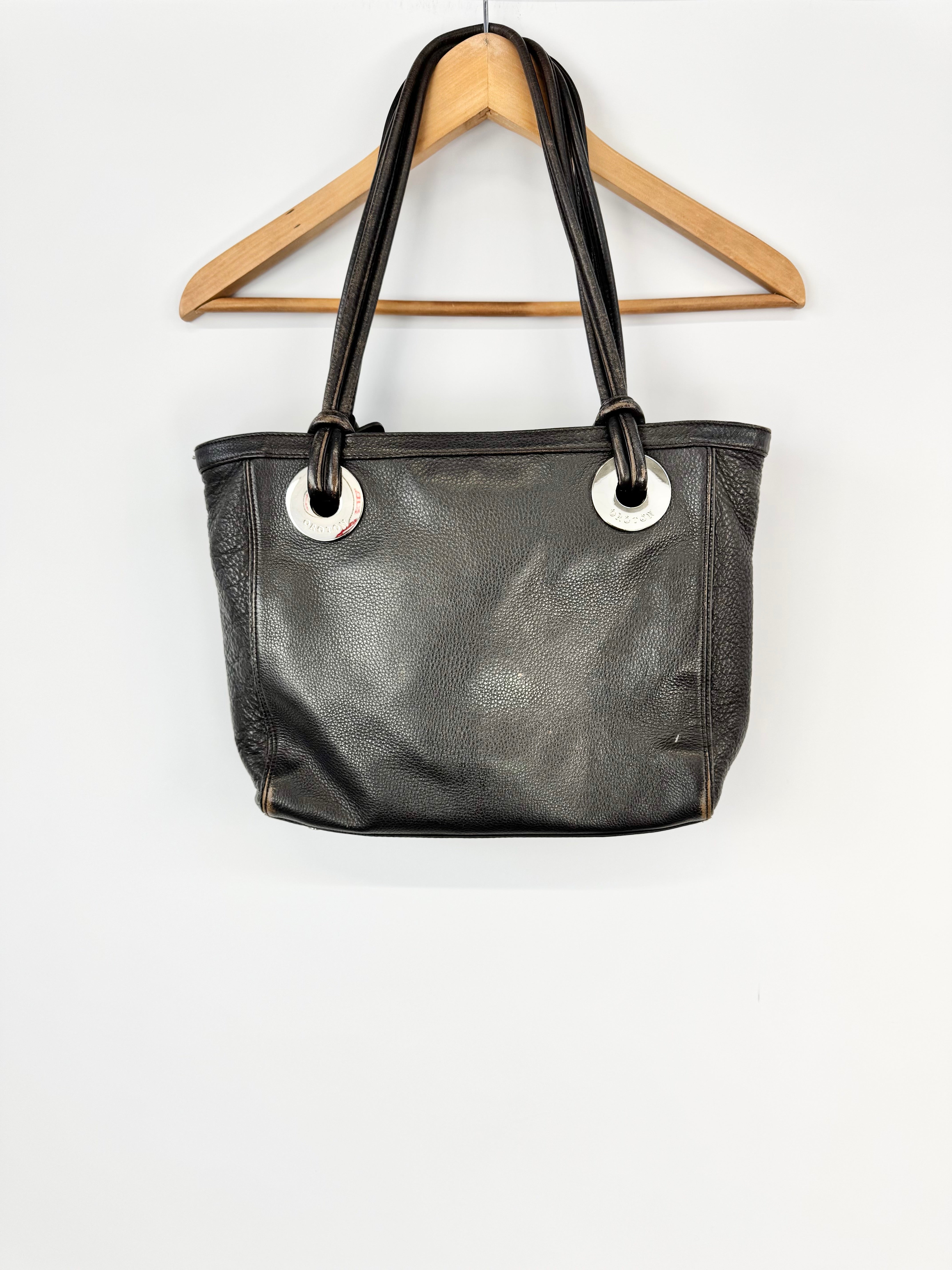 Oroton Brown Black Grained Leather Tote Bag