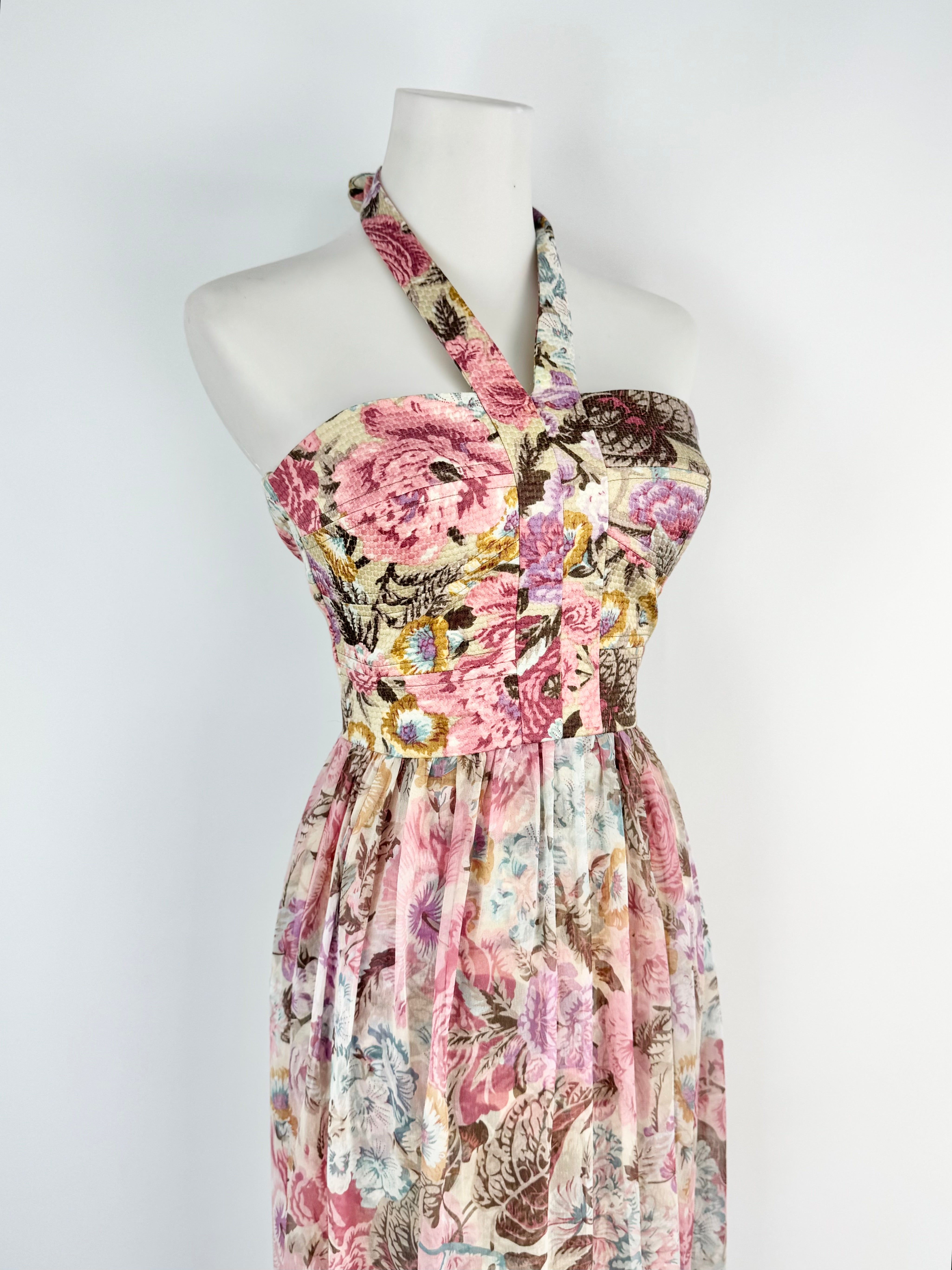 Zimmermann Botanical Patterned Silk & Cotton Halter Neck Maxi Dress - AU8