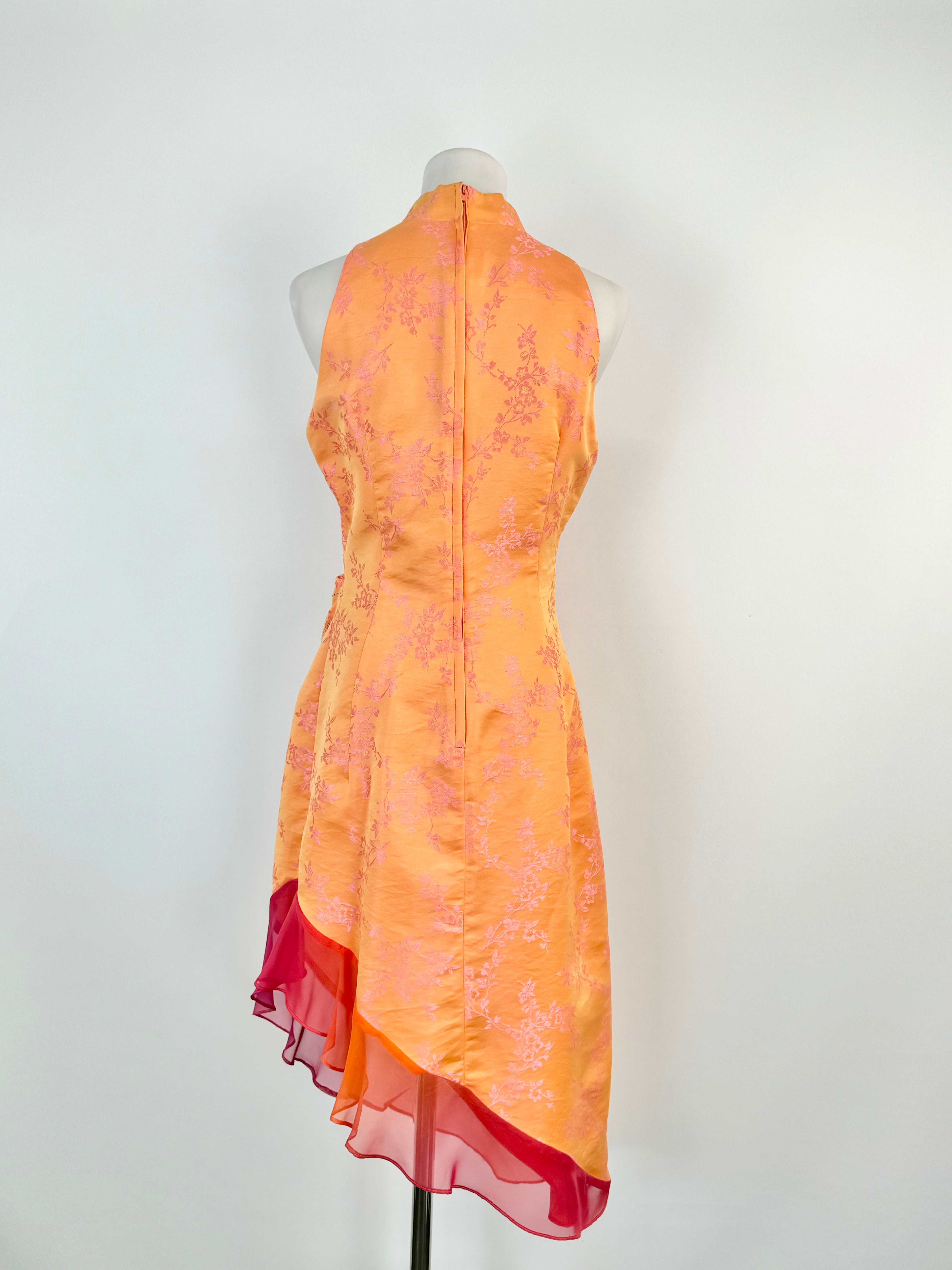 Vintage Studibaker Sunset Orange & Pink Floral Sleeveless Dress - AU6/8