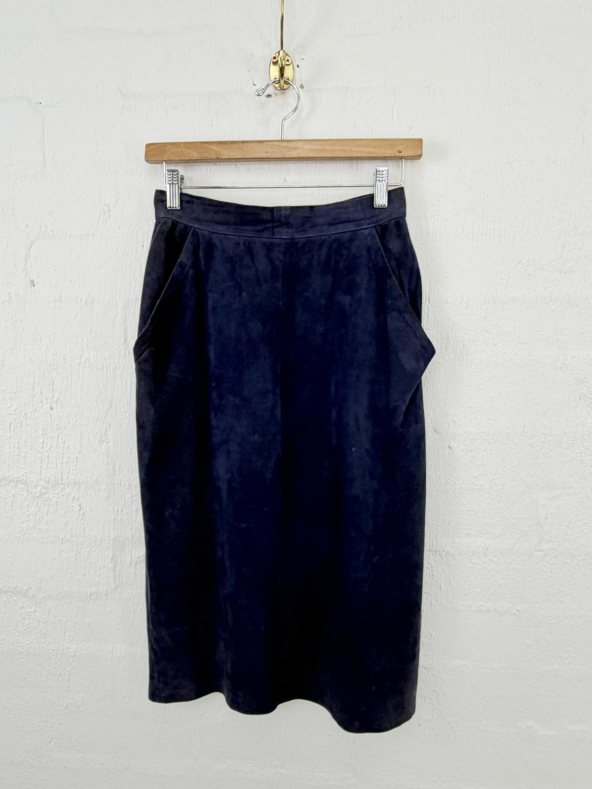 Vintage Mario Valentino Navy Suede Pencil Skirt - AU6/8