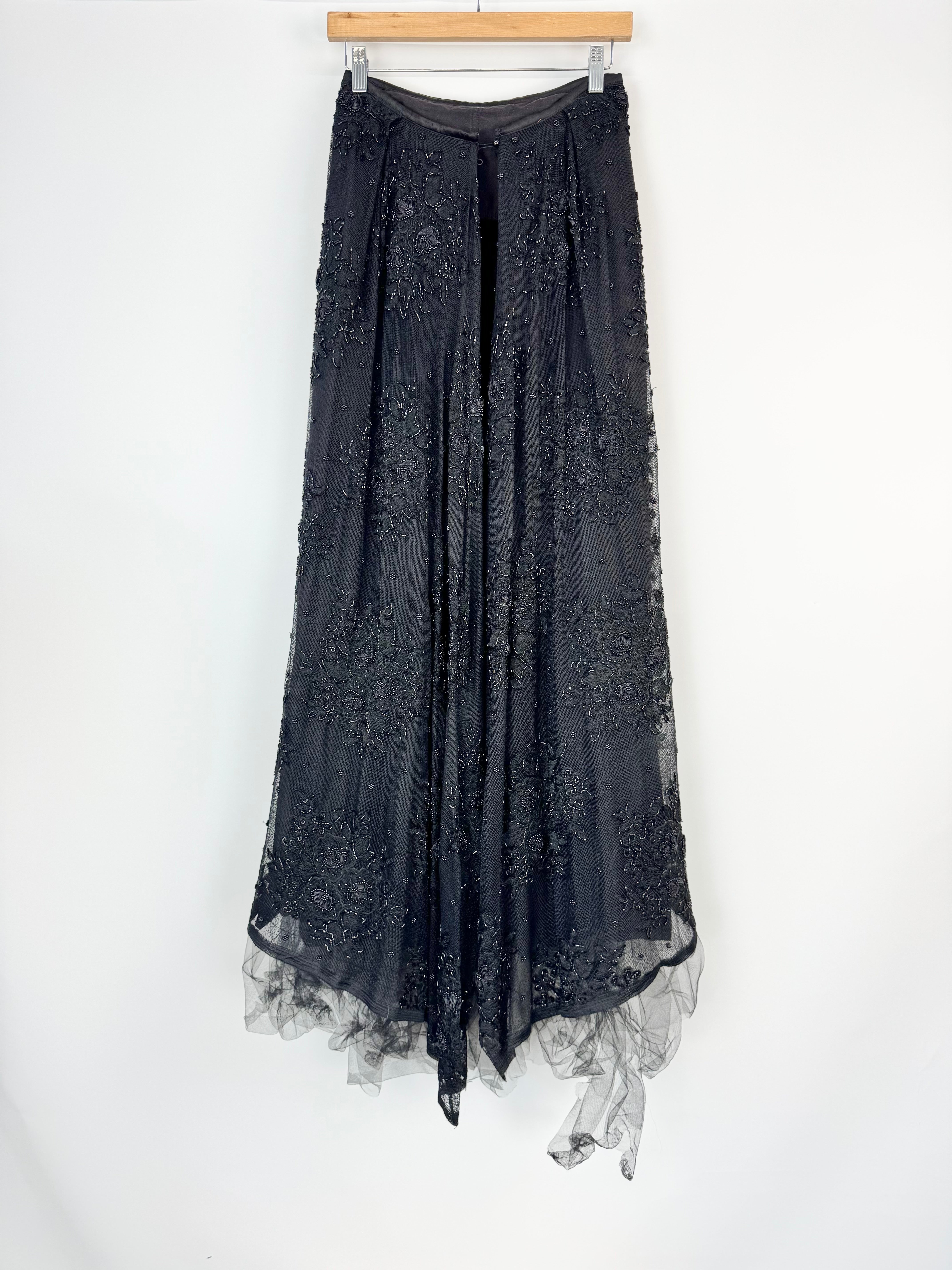 Vintage Carlson Black Beaded Mesh Embellished Mermaid Skirt - AU12