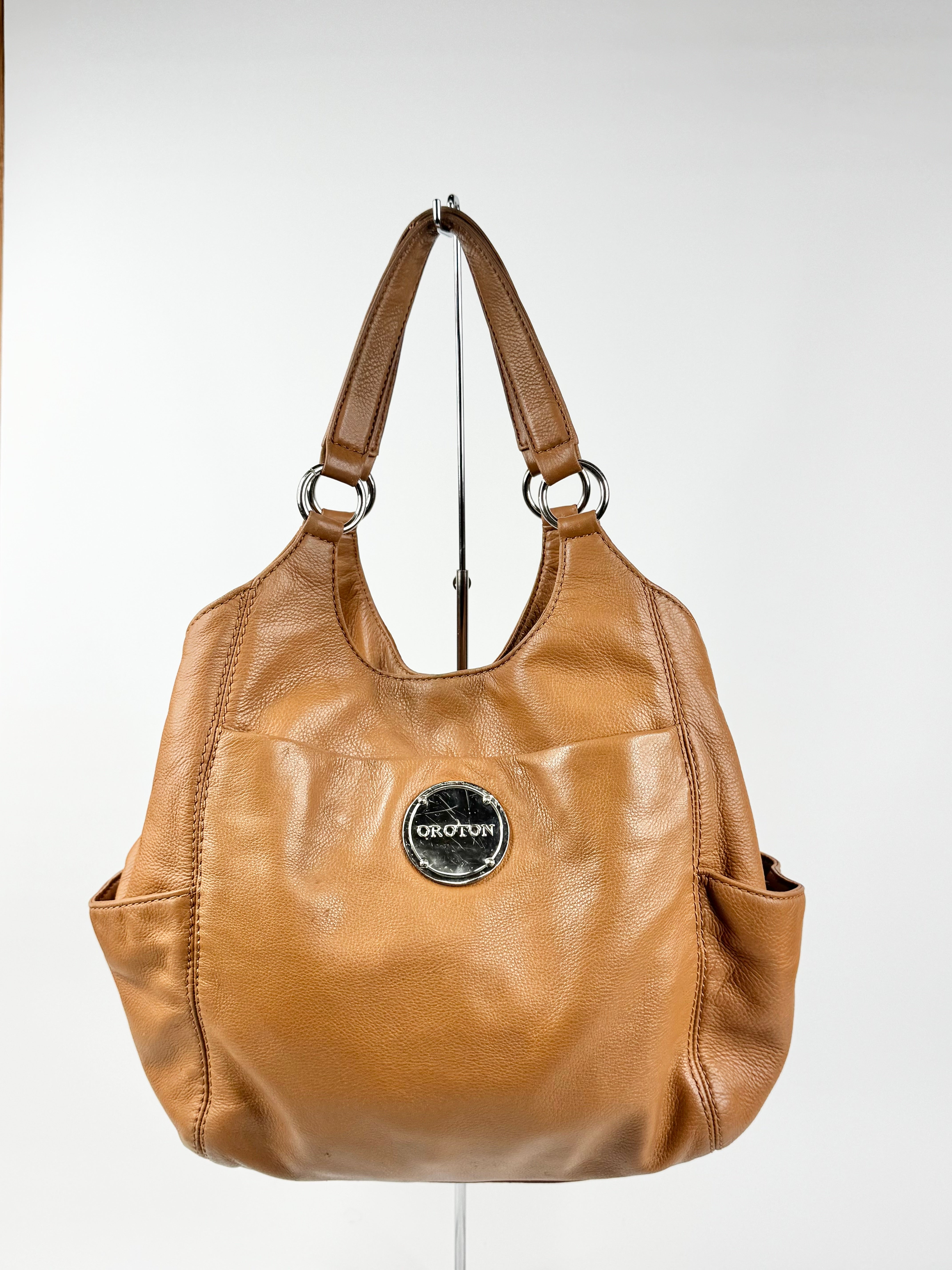 Oroton Caramel Leather Shoulder Bag