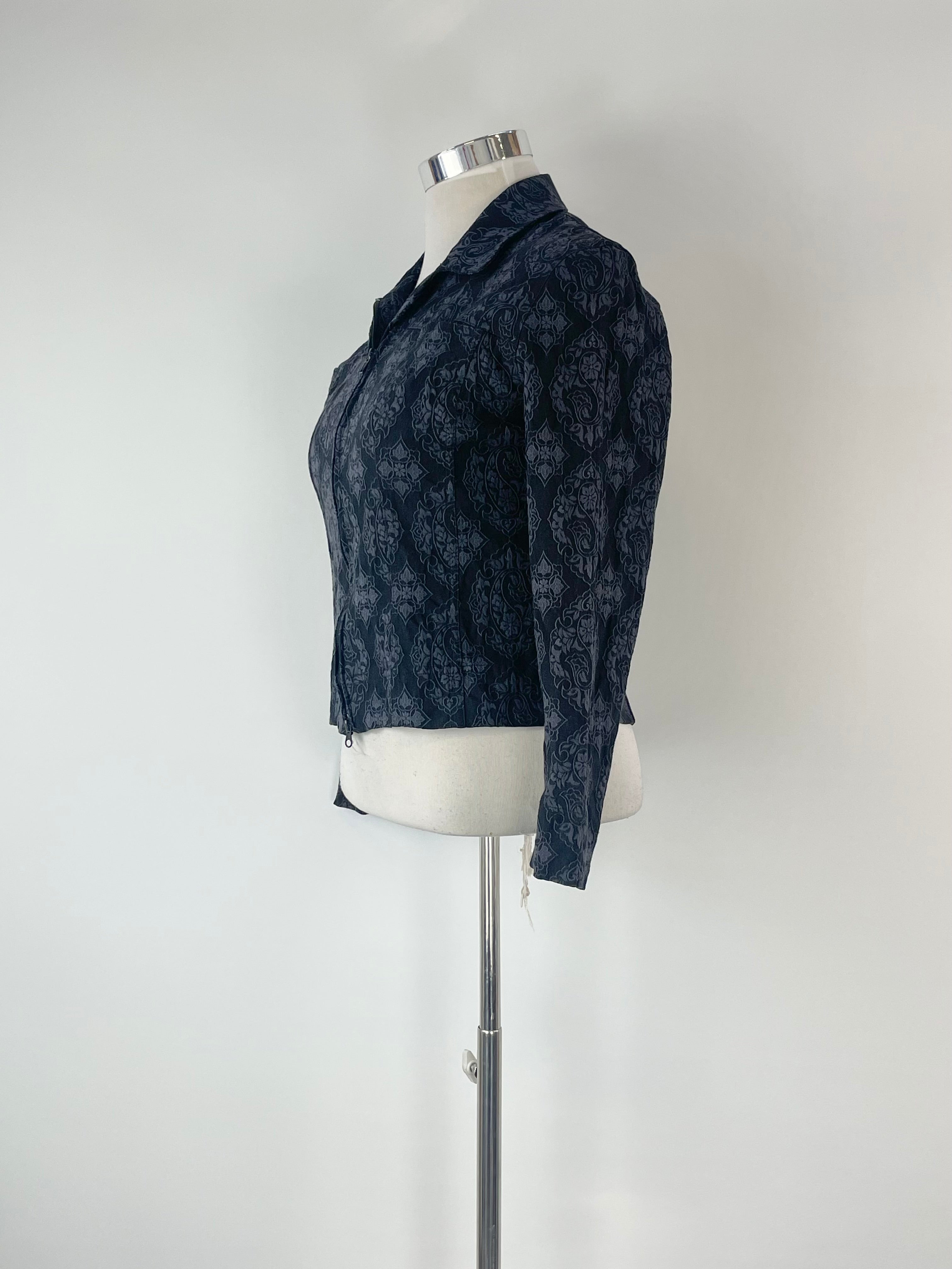 Geoff Bade Black Brocaded Floral Pattern Jacket - AU10/12