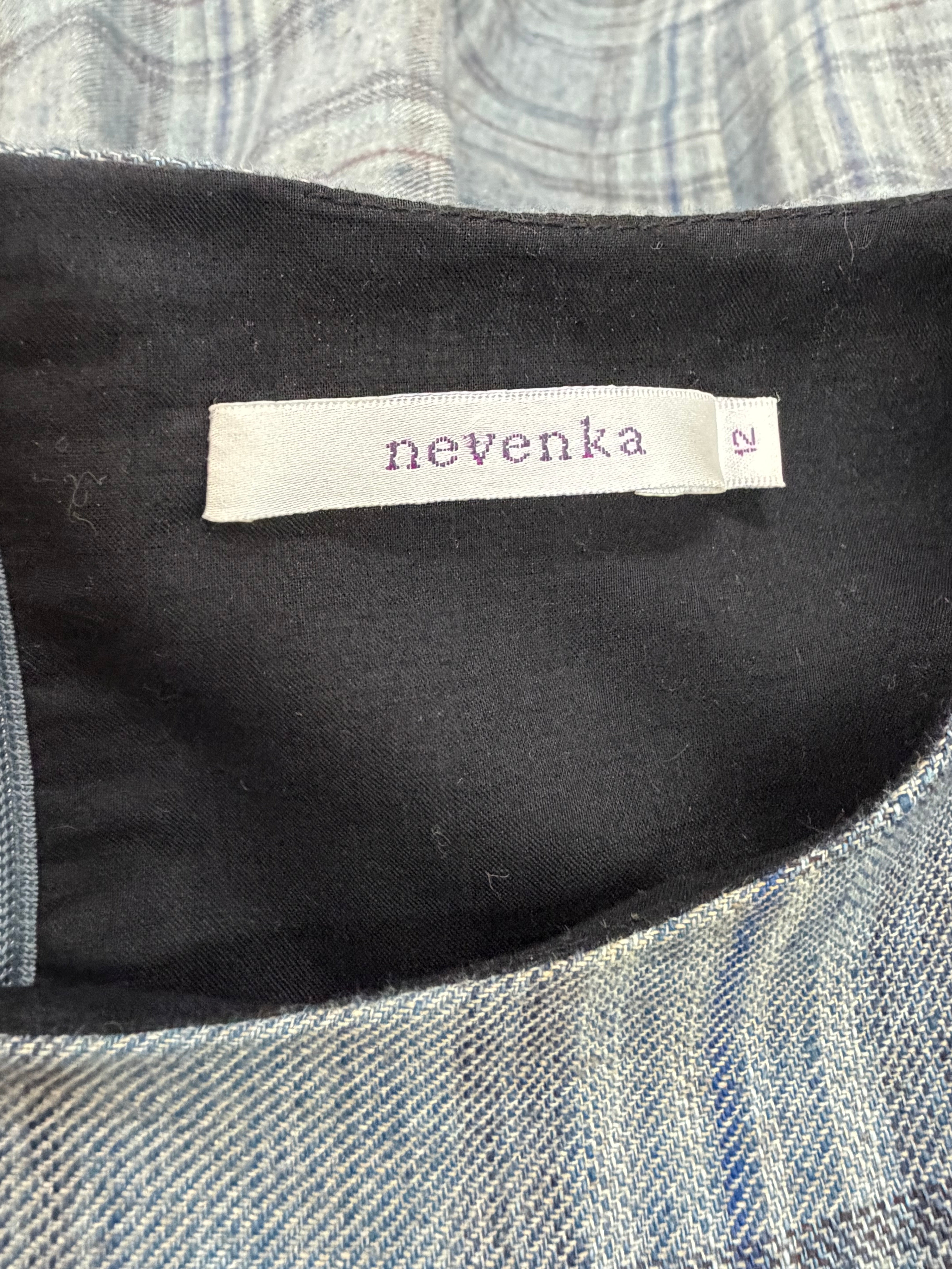 Nevenka Grey & Blue Linen & Cotton Plaid Midi Dress - AU12