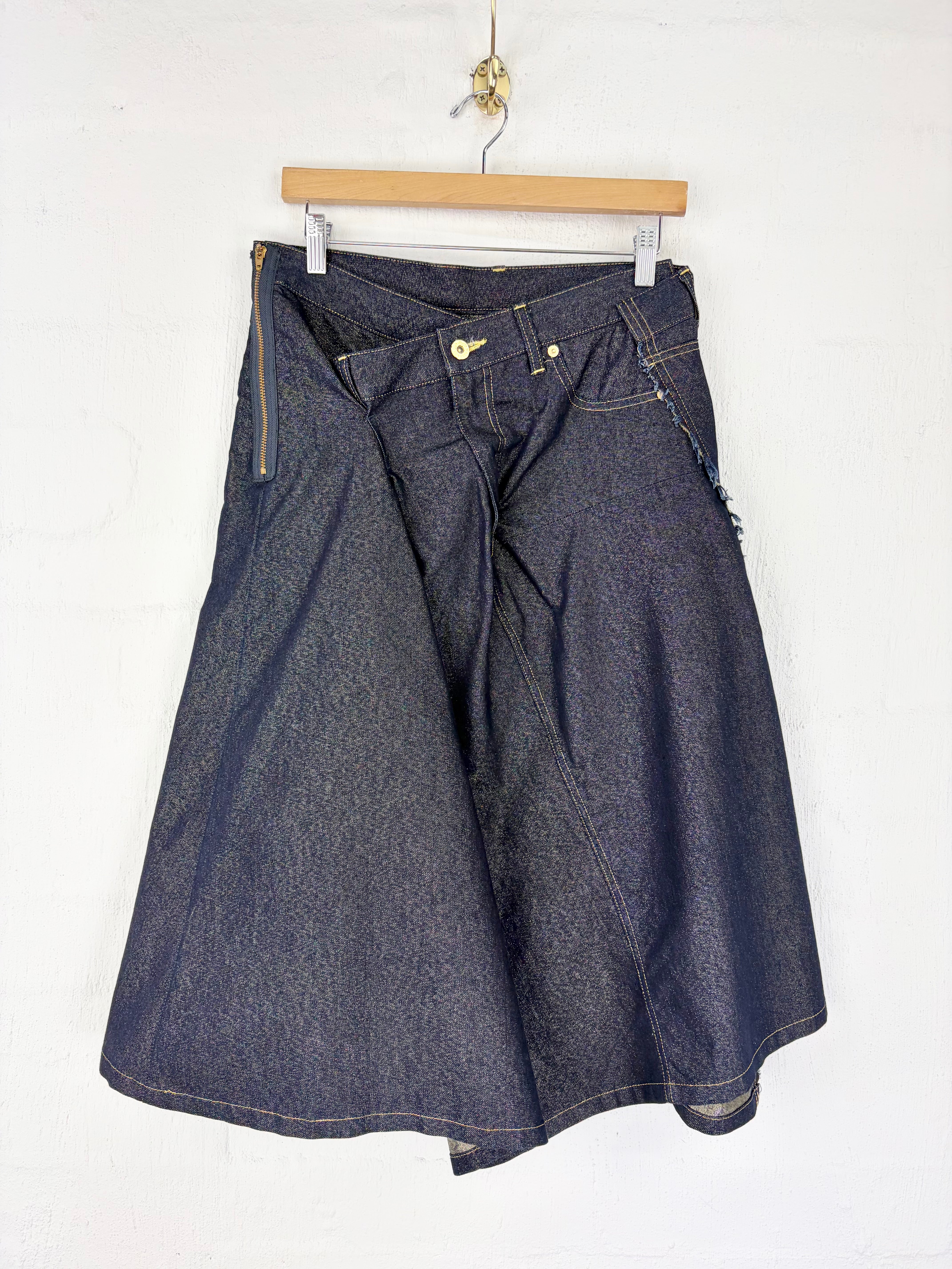 Junya Watanabe Gold & Denim Asymmetrical Ruffle Skirt - AU10/12