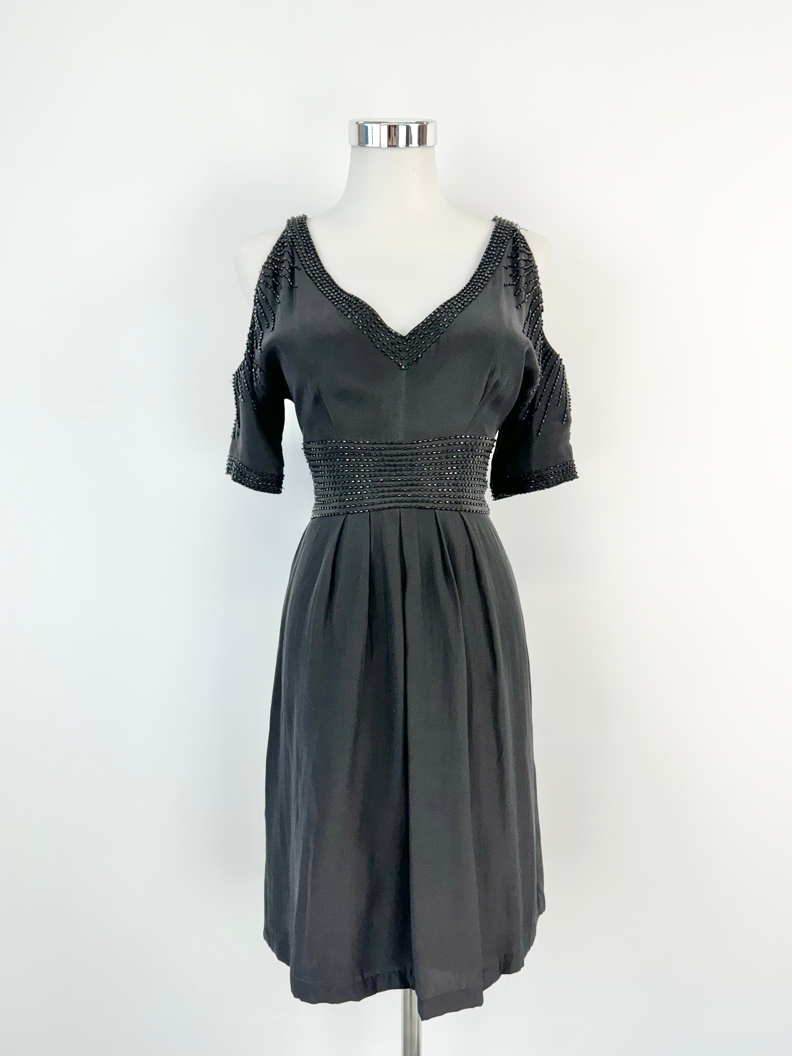Fleur Wood Black Beaded Midi Dress - AU8/10