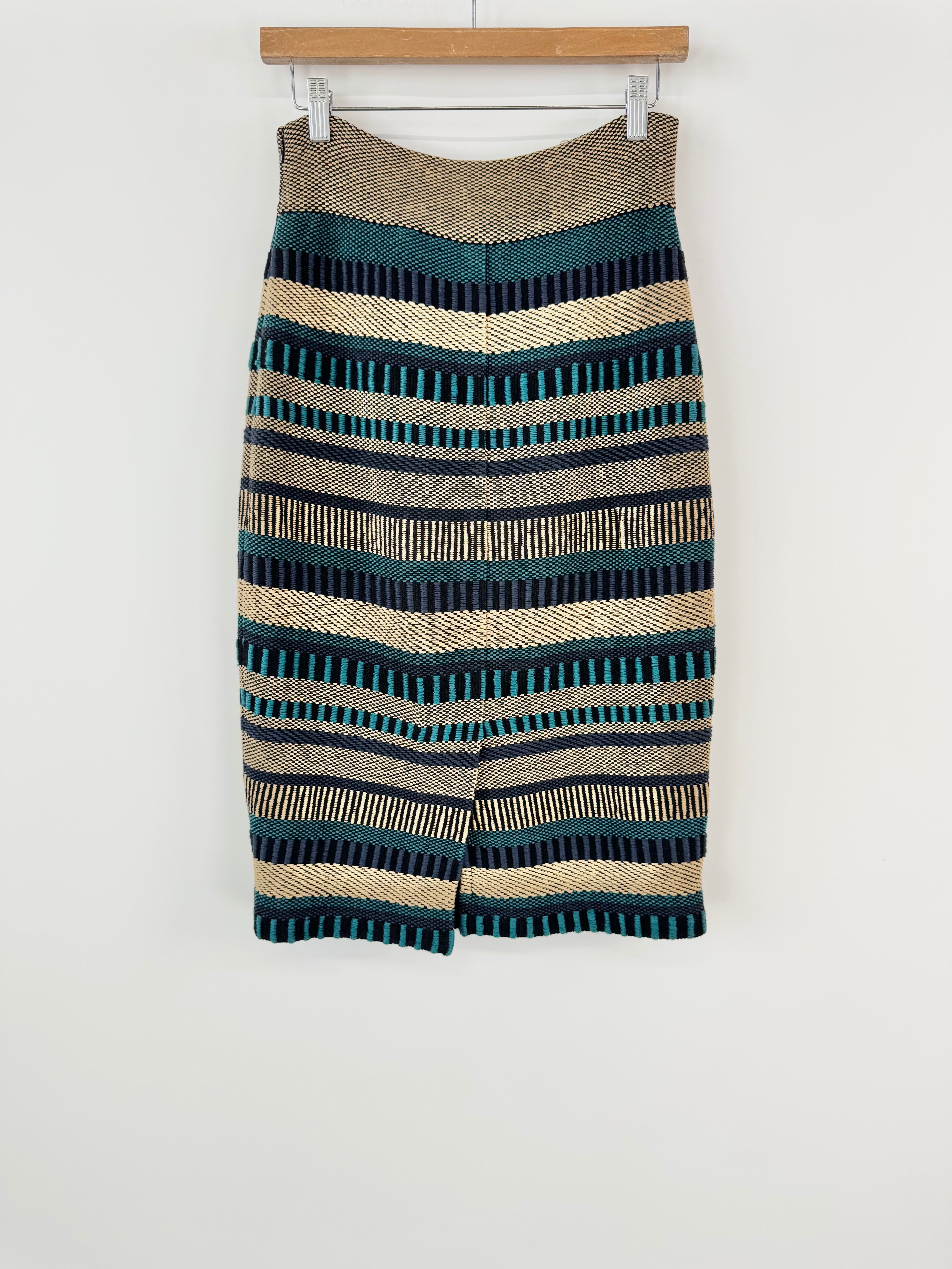 Burberry Prorsum Gold & Teal Woven Pencil Skirt - AU10