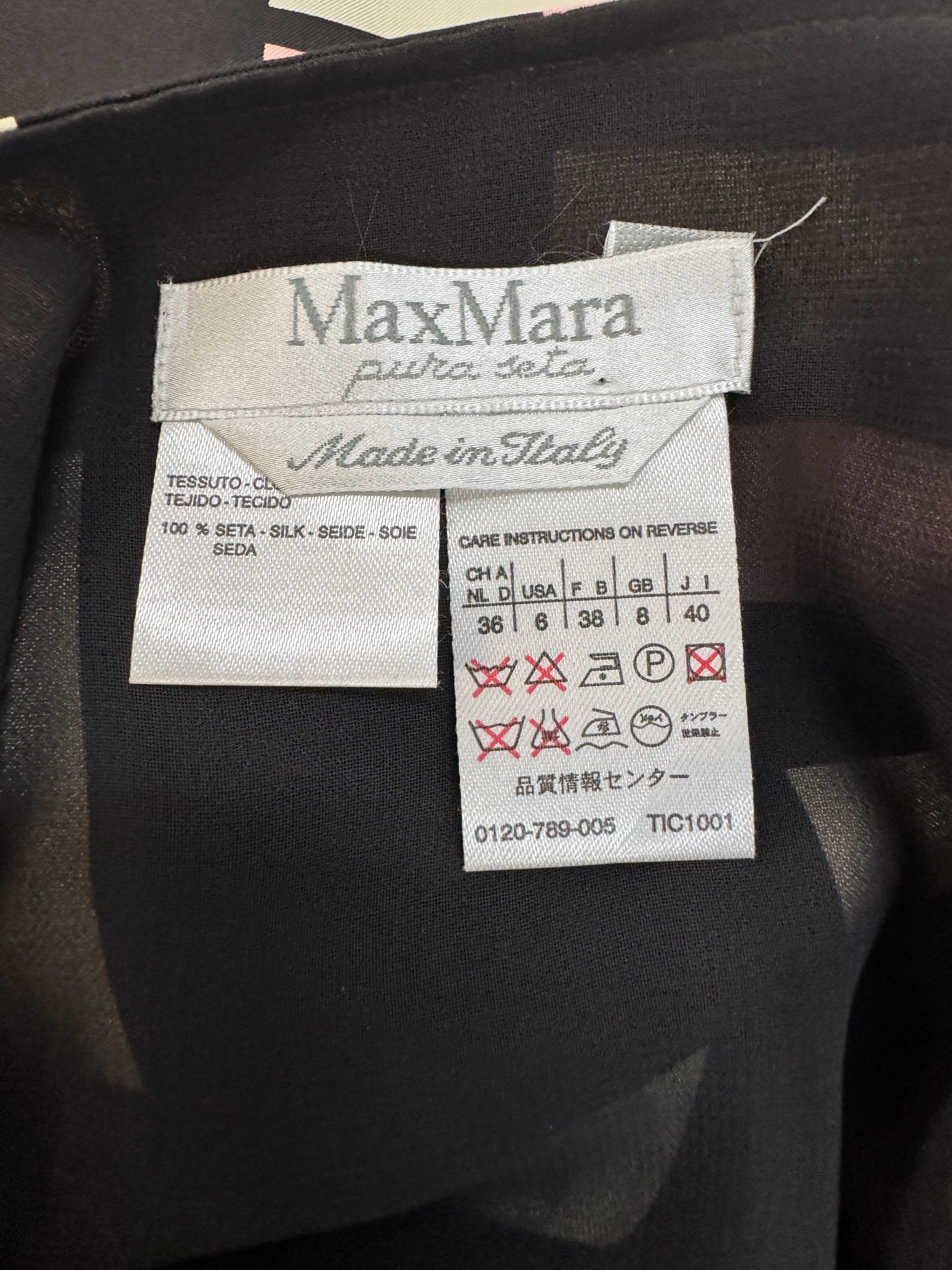 Max Mara Black Silk, Pink & Cream Geometric Pattern Pencil Skirt - AU8