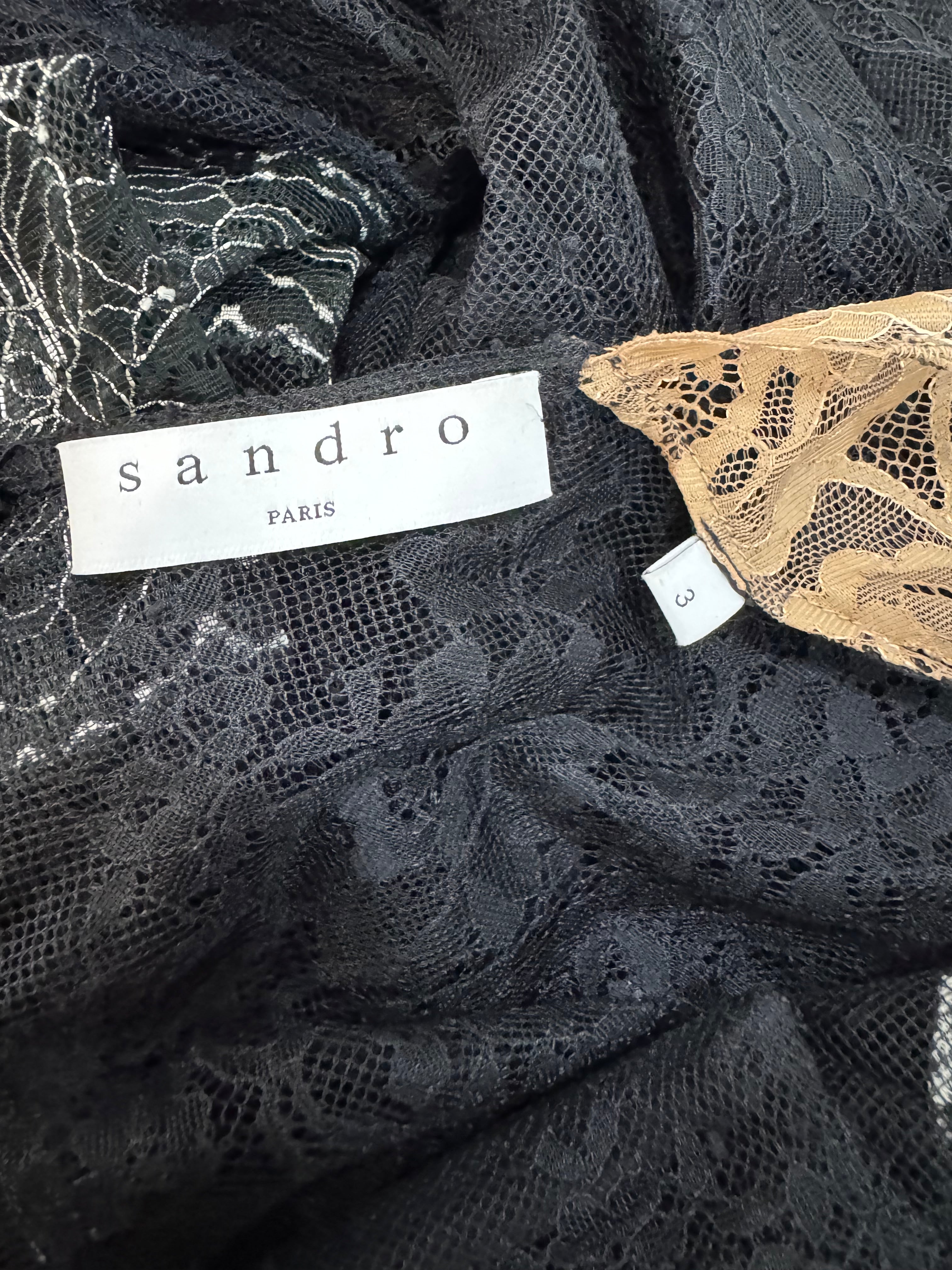Sandro Black White & Beige Lace Maxi Dress - AU12