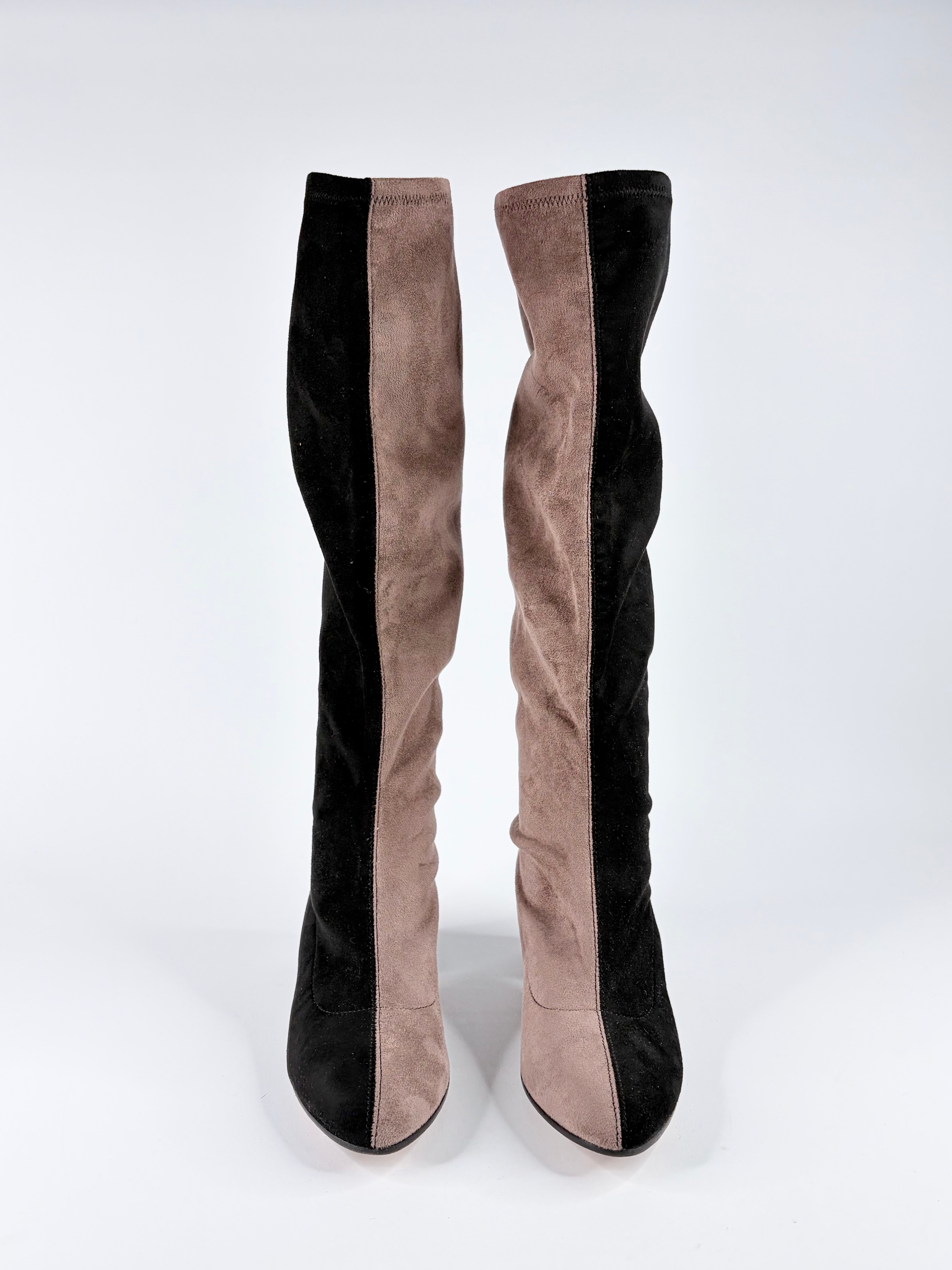 Habbot Taupe & Black Duotone Suede Knee High Boots - EU38