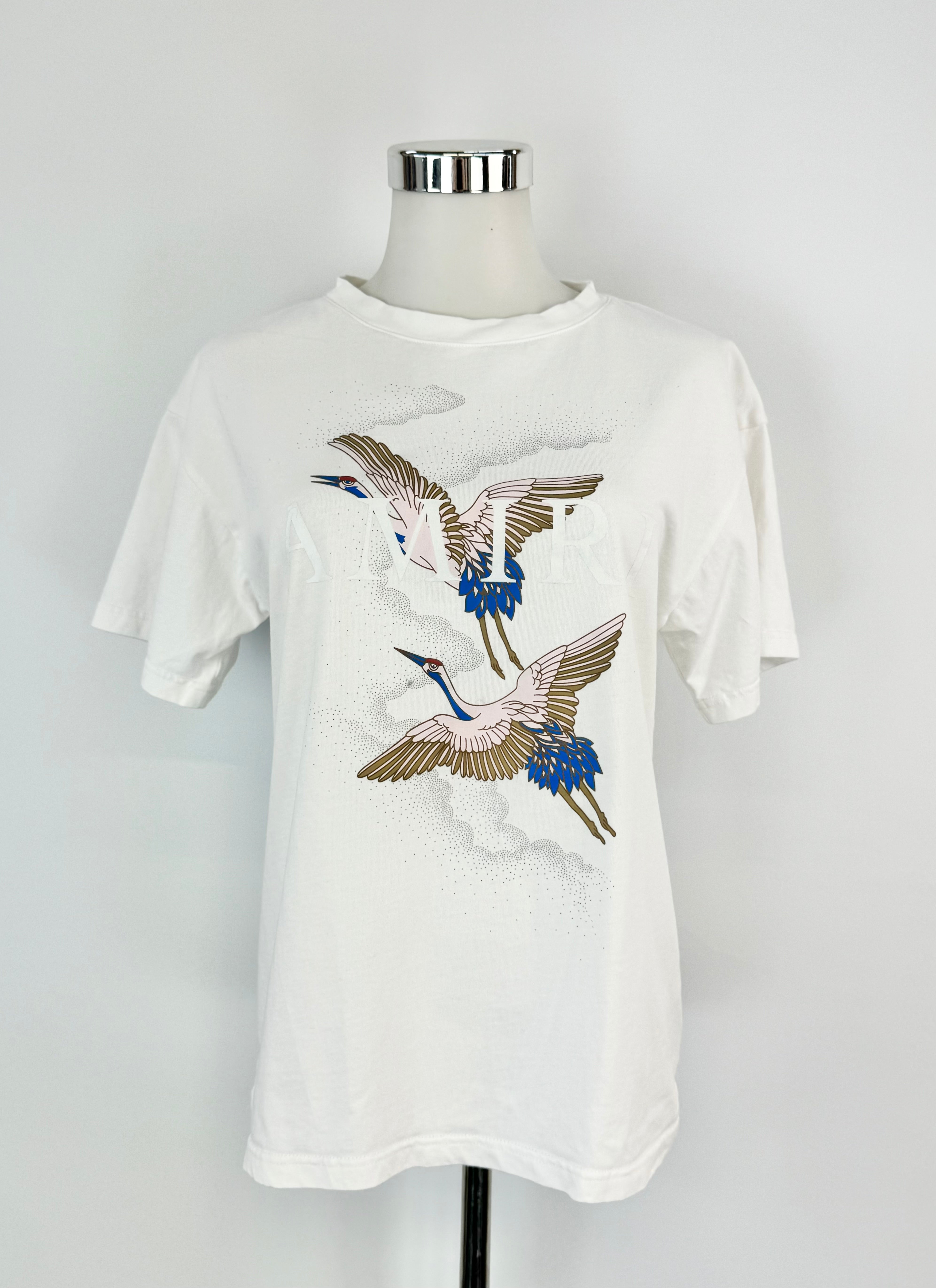 Amiri White Cotton Heron Patterned T-Shirt - AU8/10