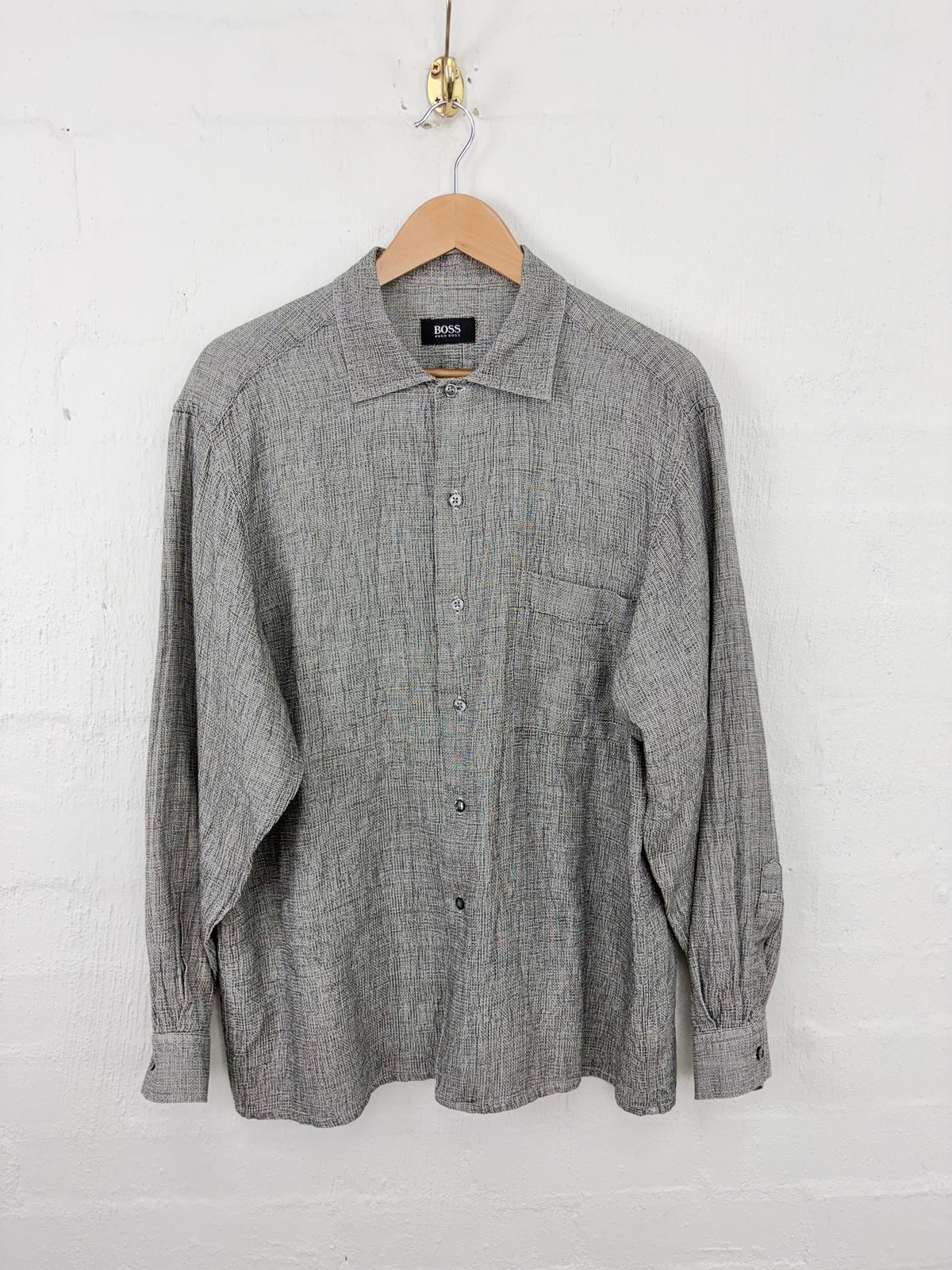 Hugo Boss Black & White Woven Flax & Cotton Shirt - M/L