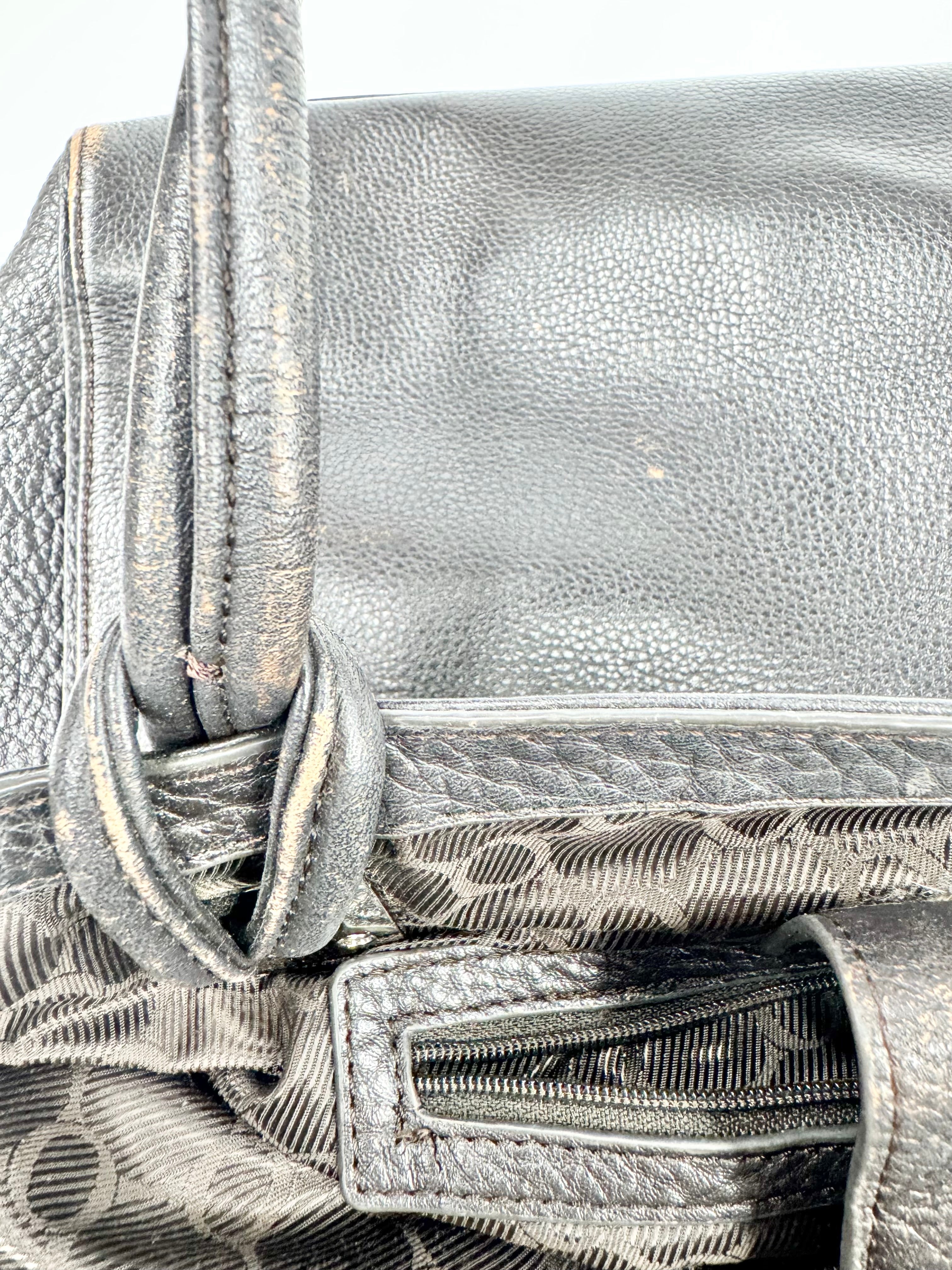 Oroton Brown Black Grained Leather Tote Bag