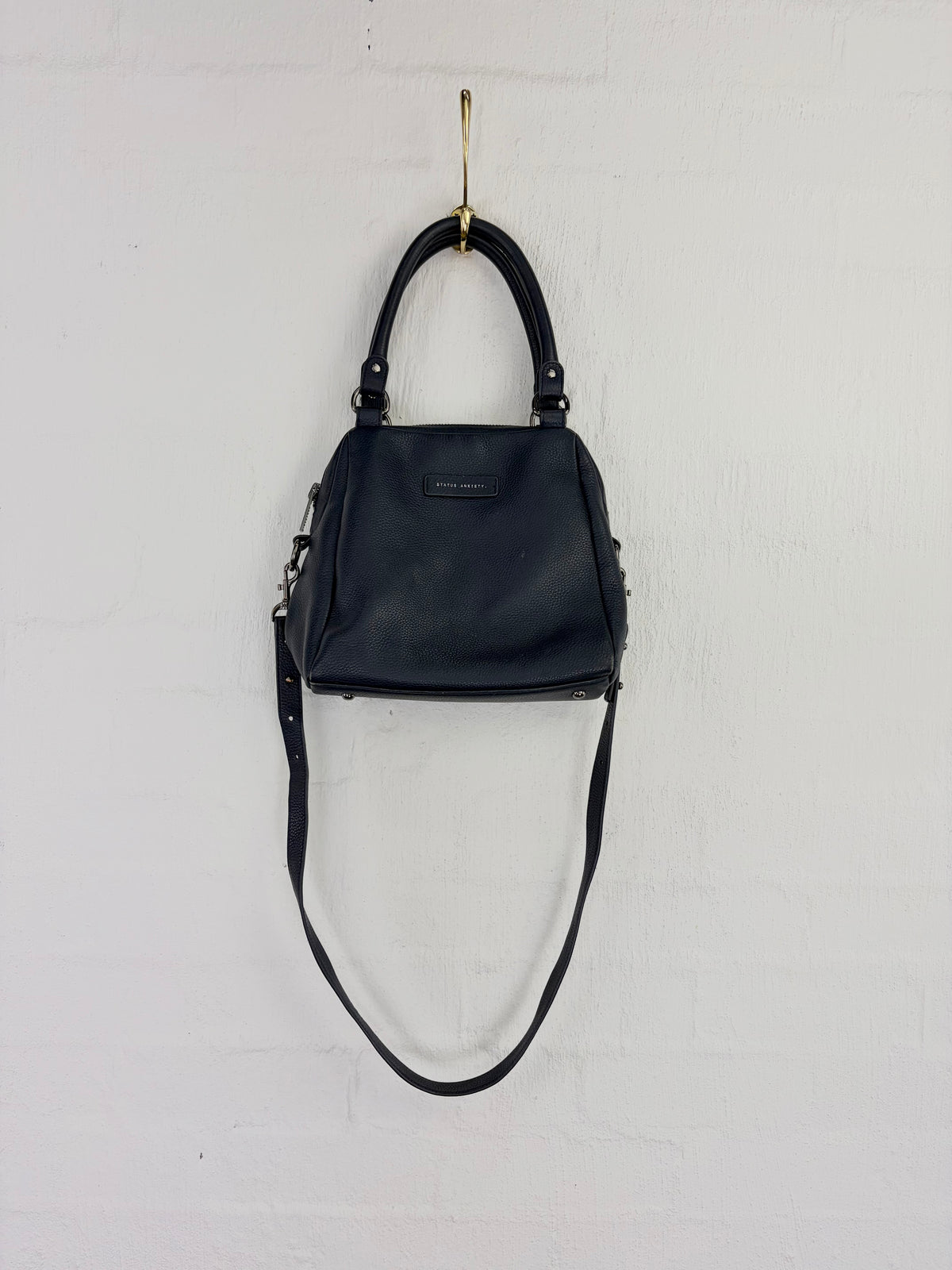 Status Anxiety Navy Grained Leather Bag
