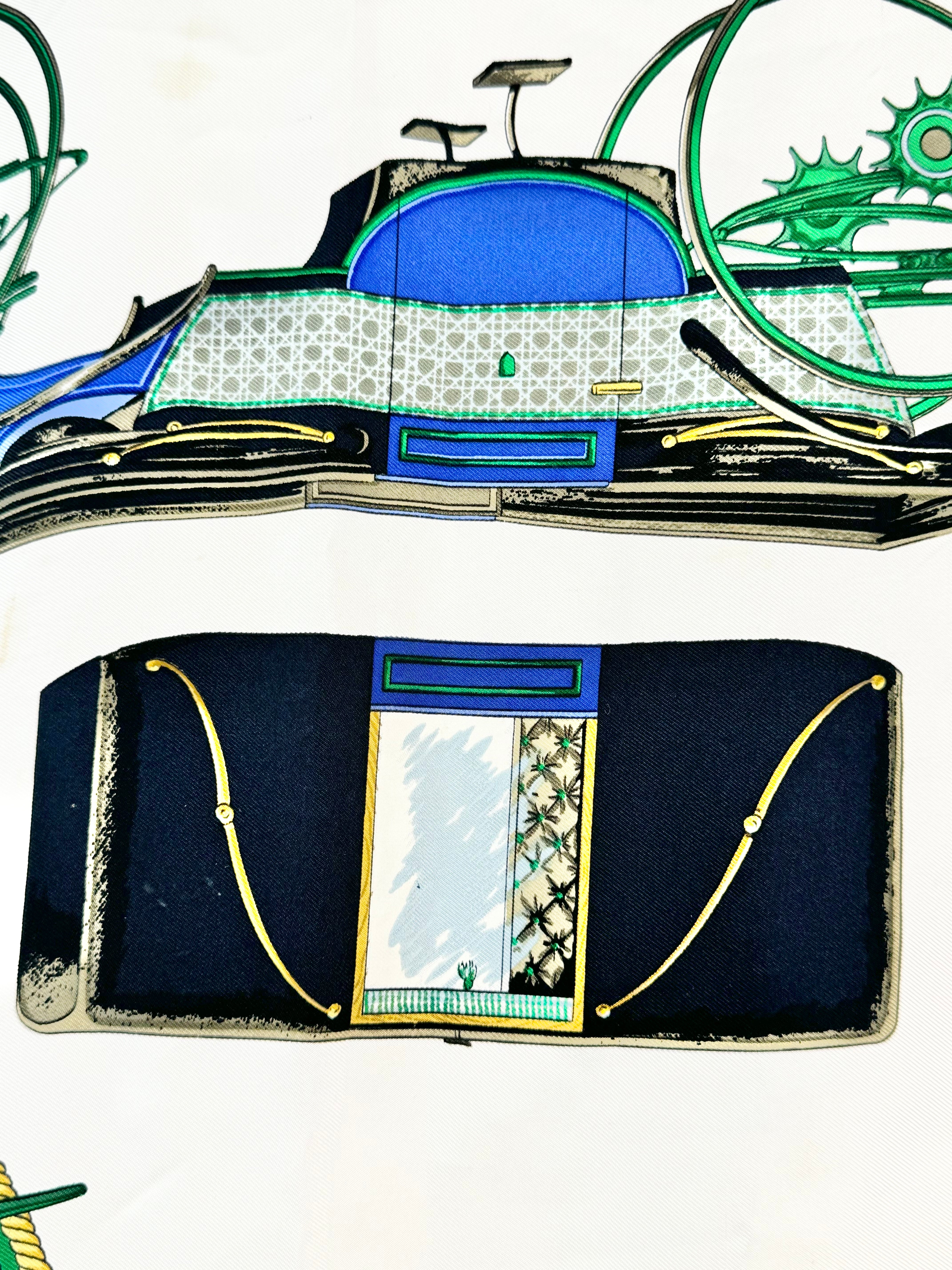 Hermès Scarf Carré ‘les voitures à transformation’ Blue Silk Scarf