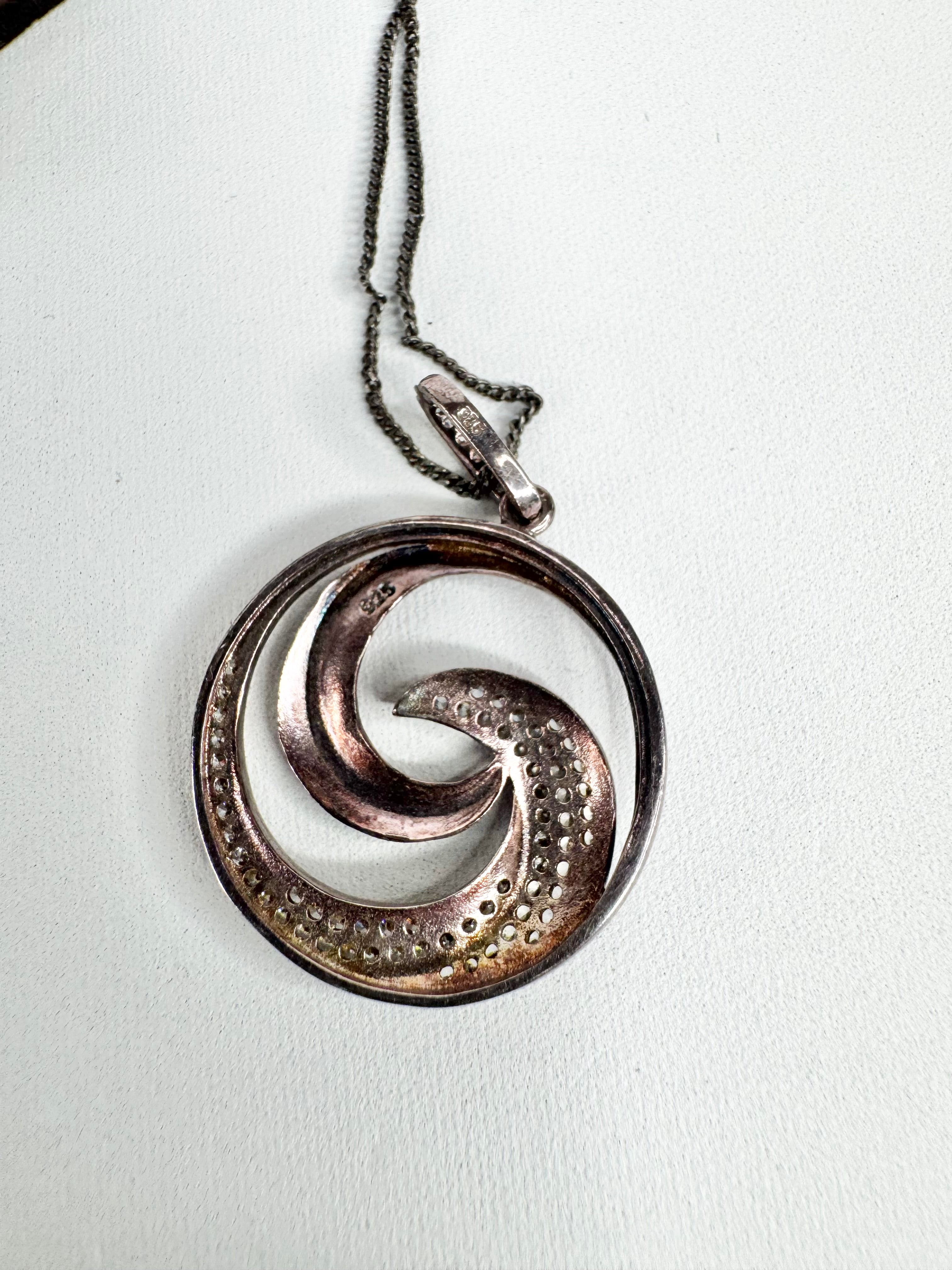 Silver & Diamonte Embellished Swirl Pendant & Chain