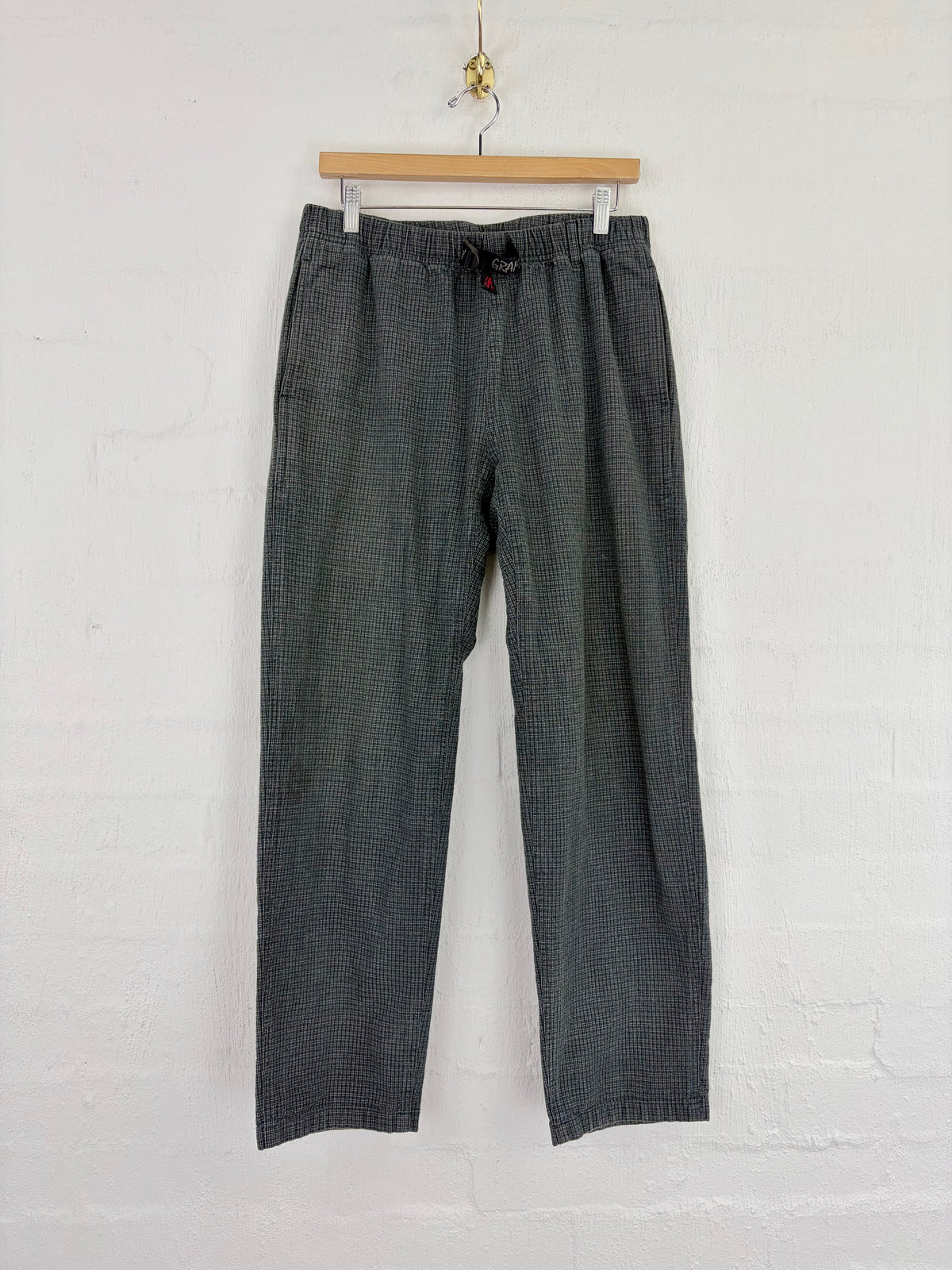 Gramicci Grey Blue Mini Check Straight Fit Pant - L