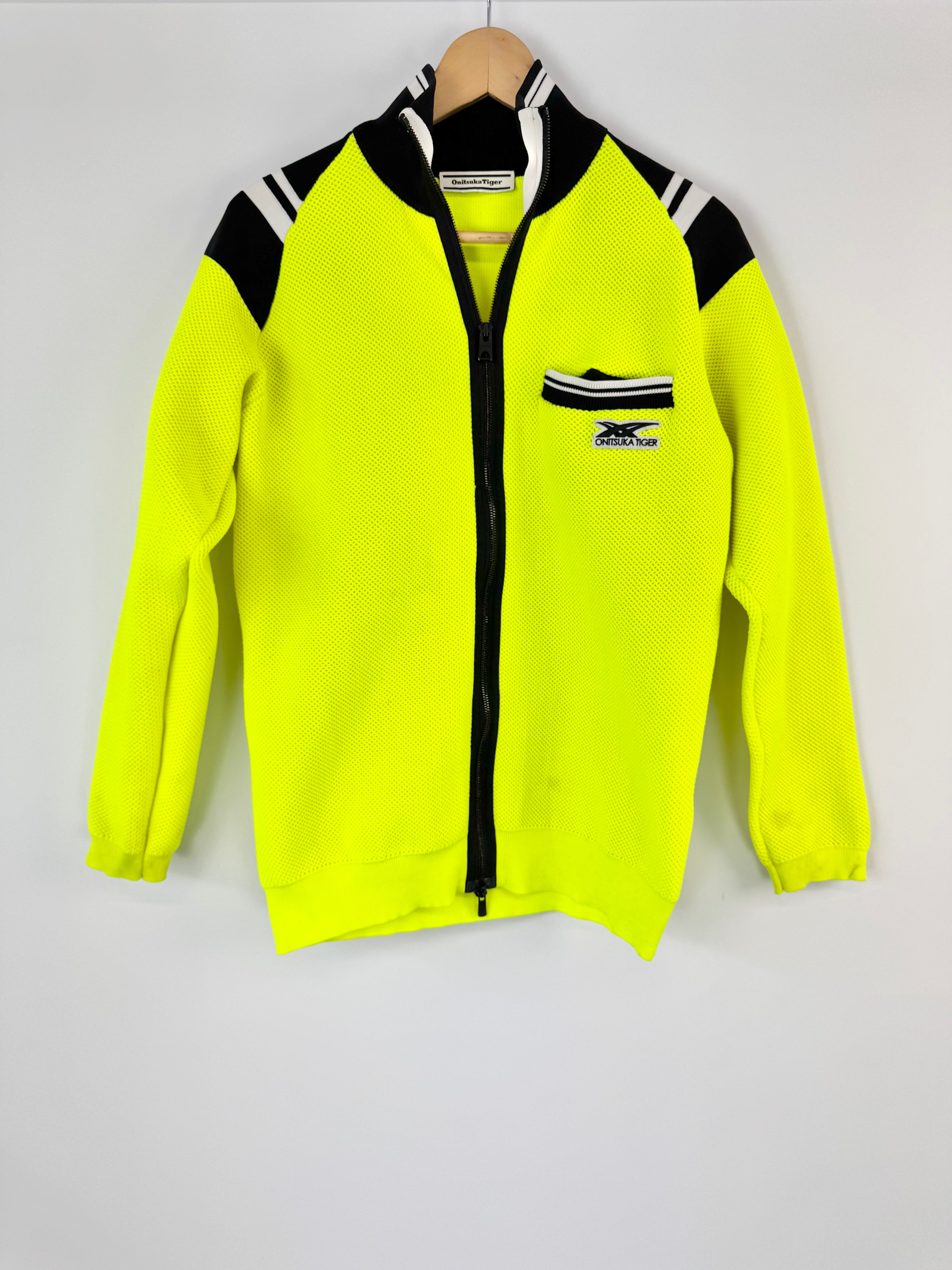 Onitsuka Tiger Flurecent Lime Green Zippered Jacket - Size M