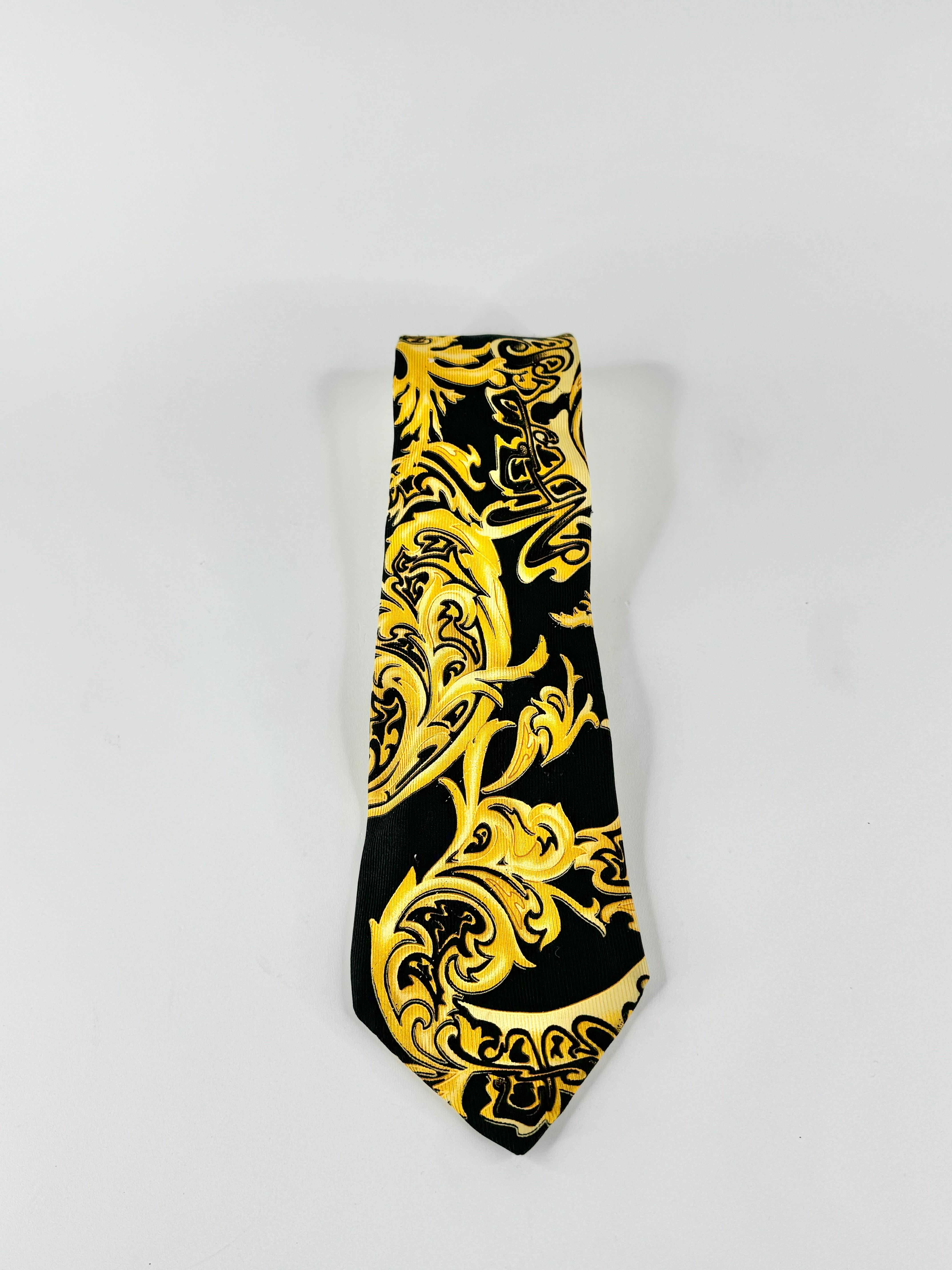 Versace Black & Gold Brocade Pattern Silk Tie