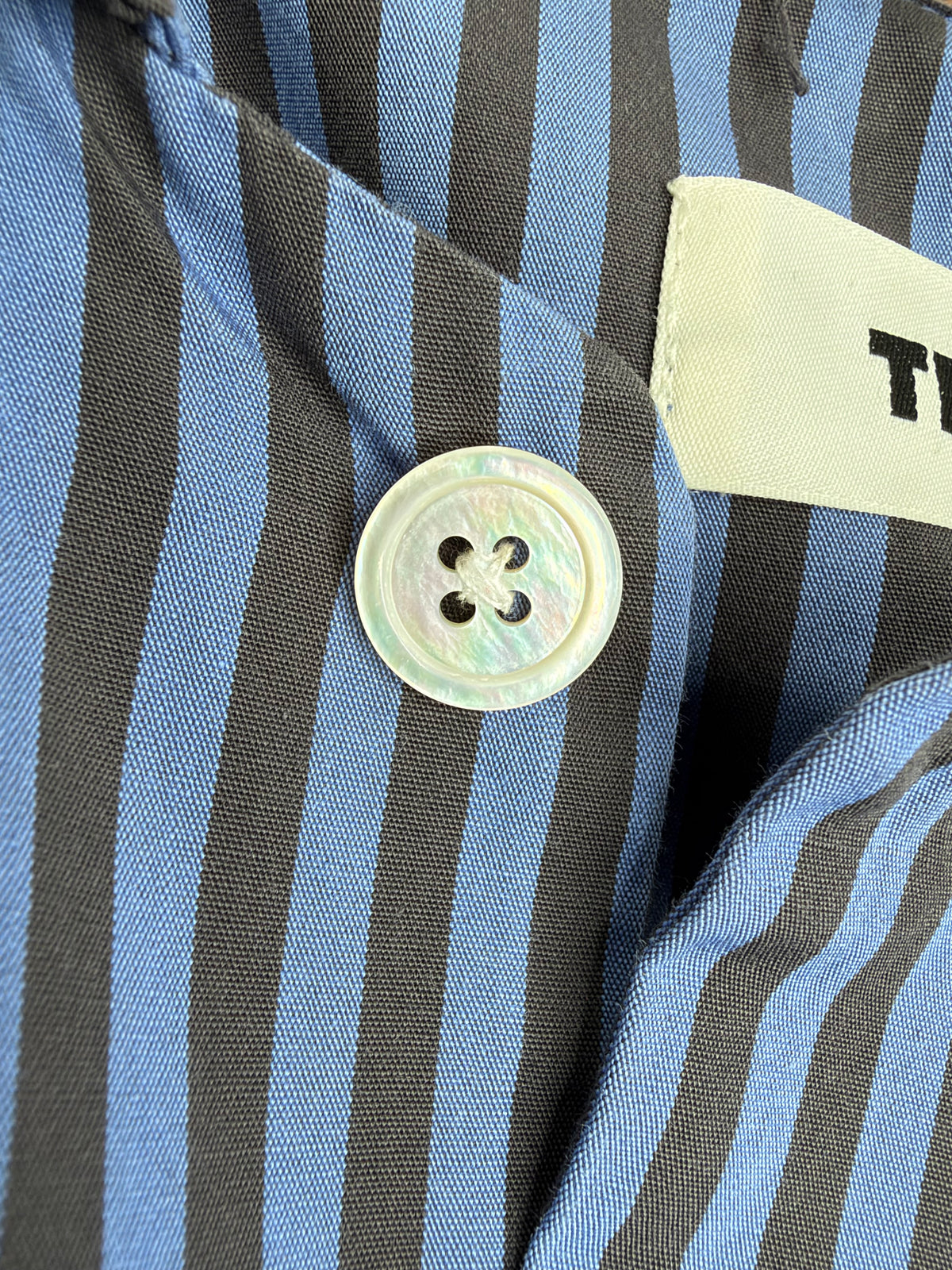 Tekla Blue & Brown Striped Organic Cotton Shirt - M