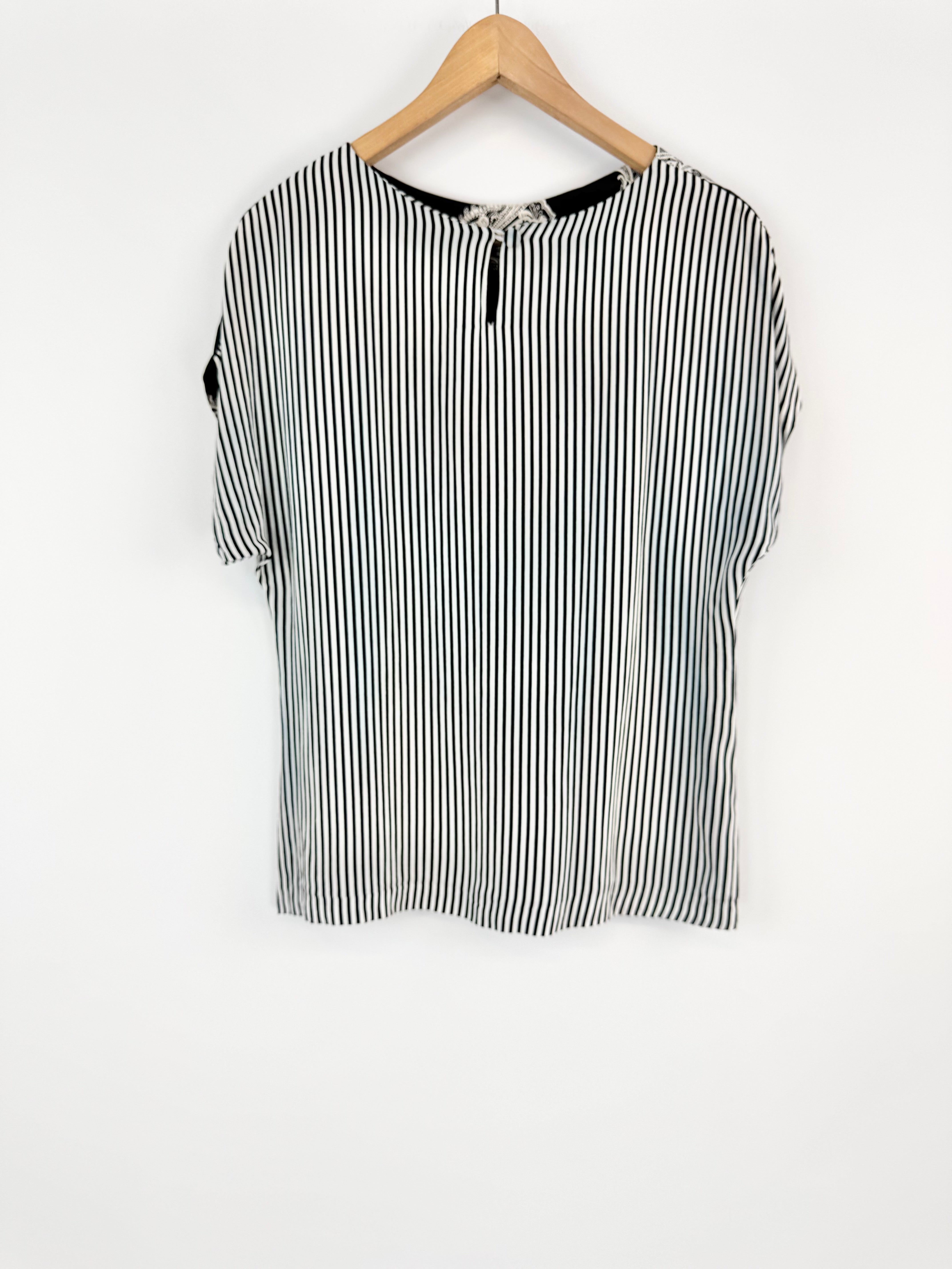 Anthea Crawford Black & White Stripe & Paisley Pattern Top - AU10/12