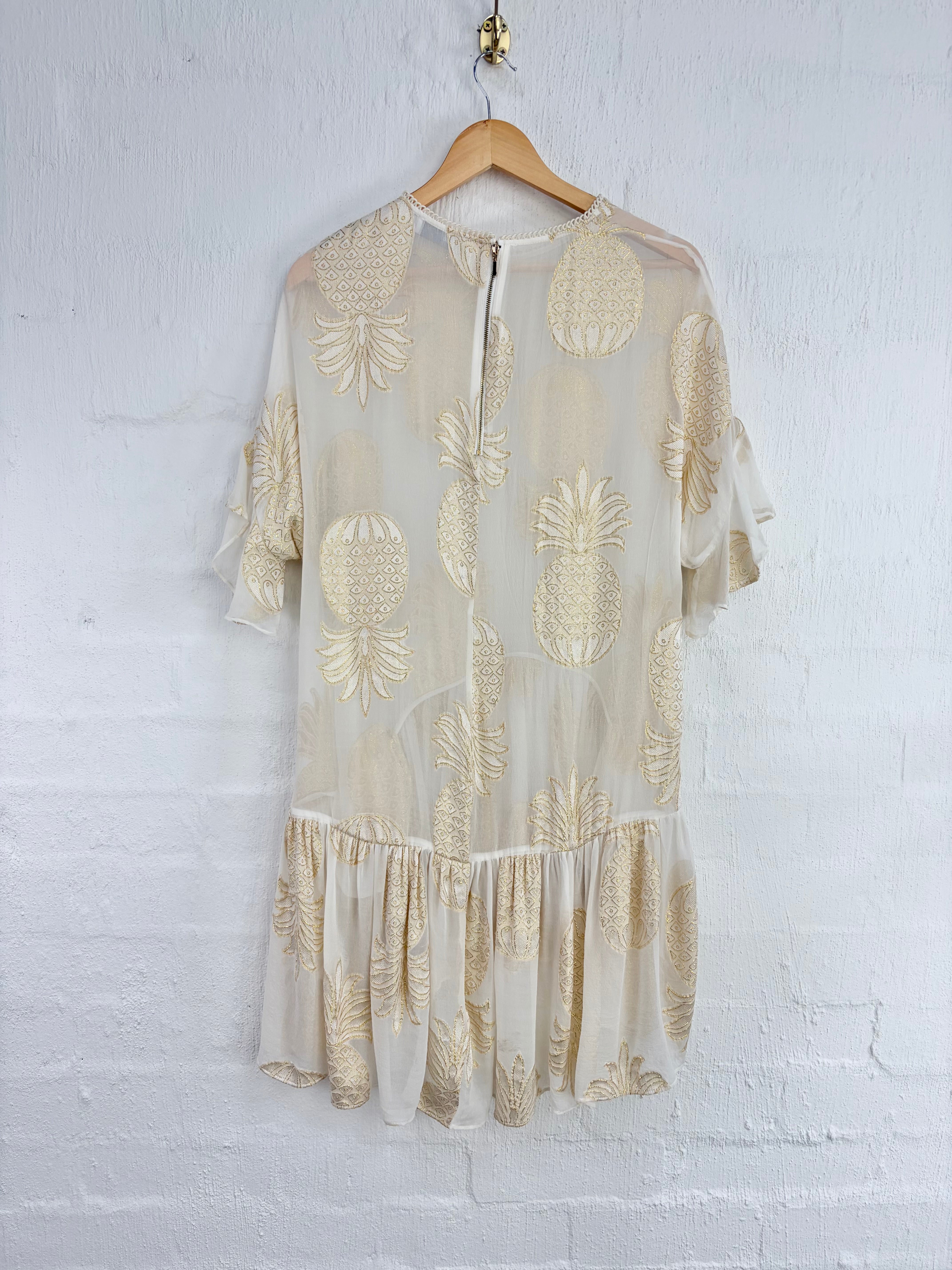 Alice McCall Gold Lurex & Silk Pineapple Patterned Mini Dress - AU10