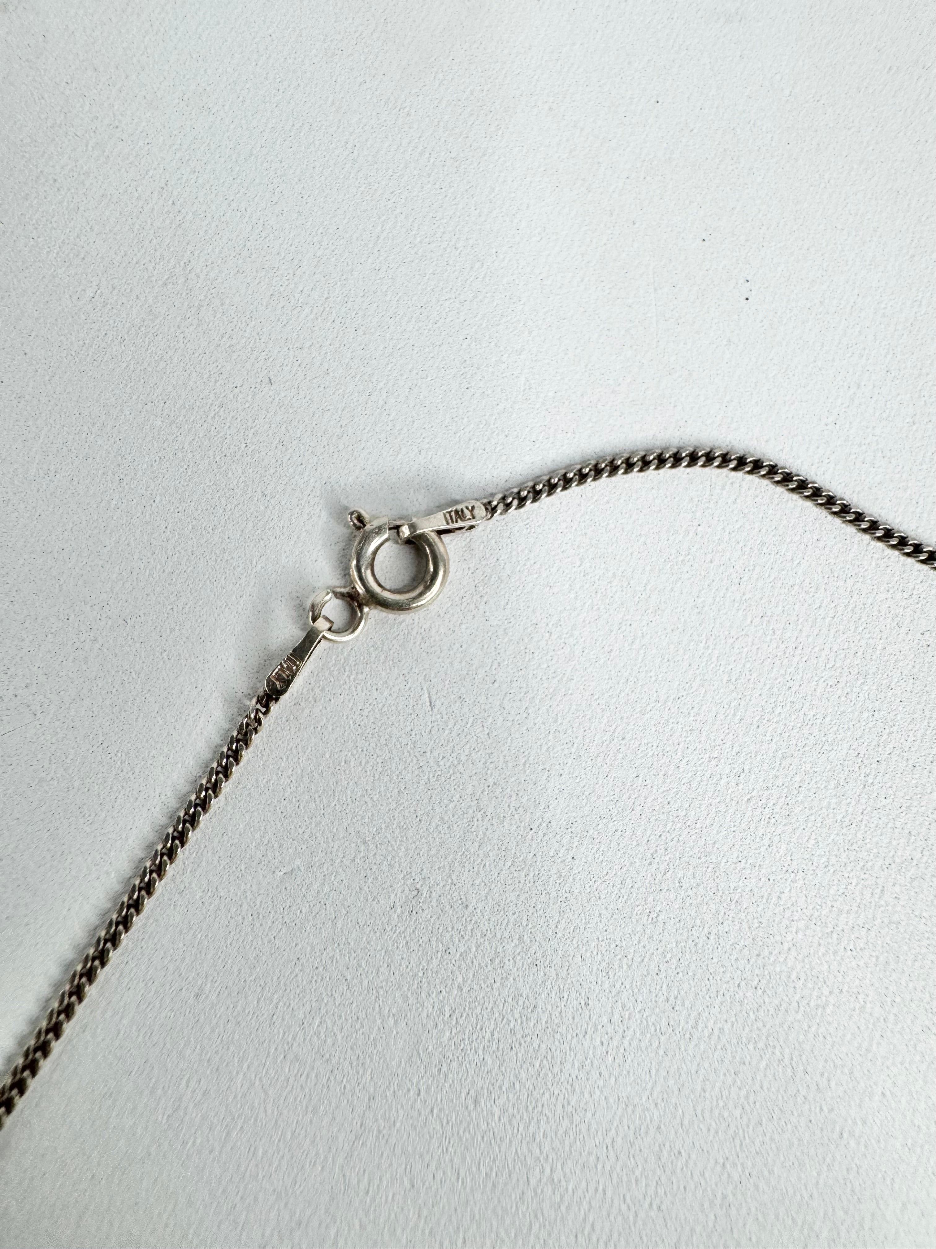 Vintage Silver Marcasite & Black Gem Floral Pendant & Chain