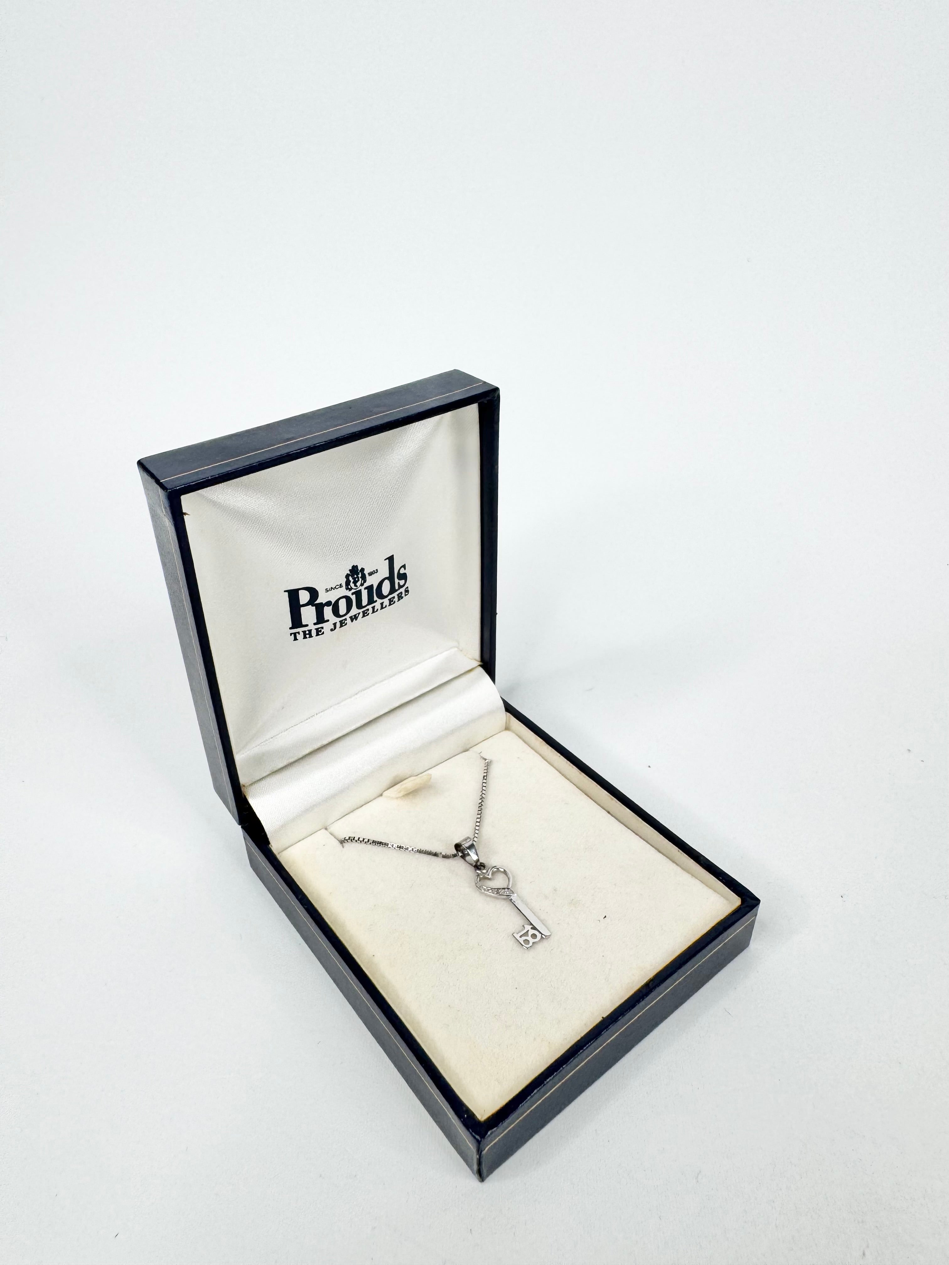 Prouds the Jewellers Silver & Cubic Zirconia '18' Key Necklace