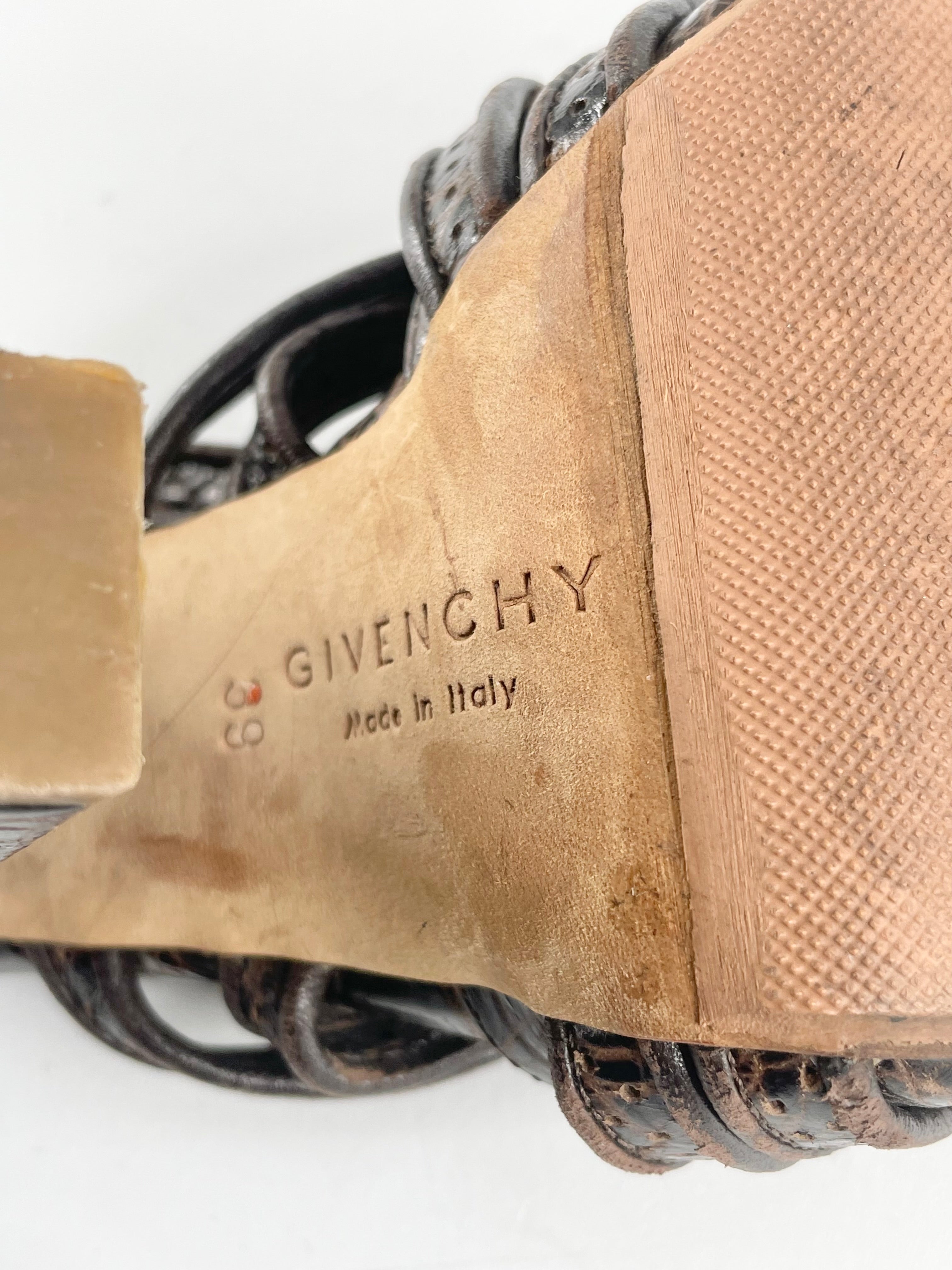 Givenchy Brown Leather Textured Cross-Strap Open Toe Sandals - EU39