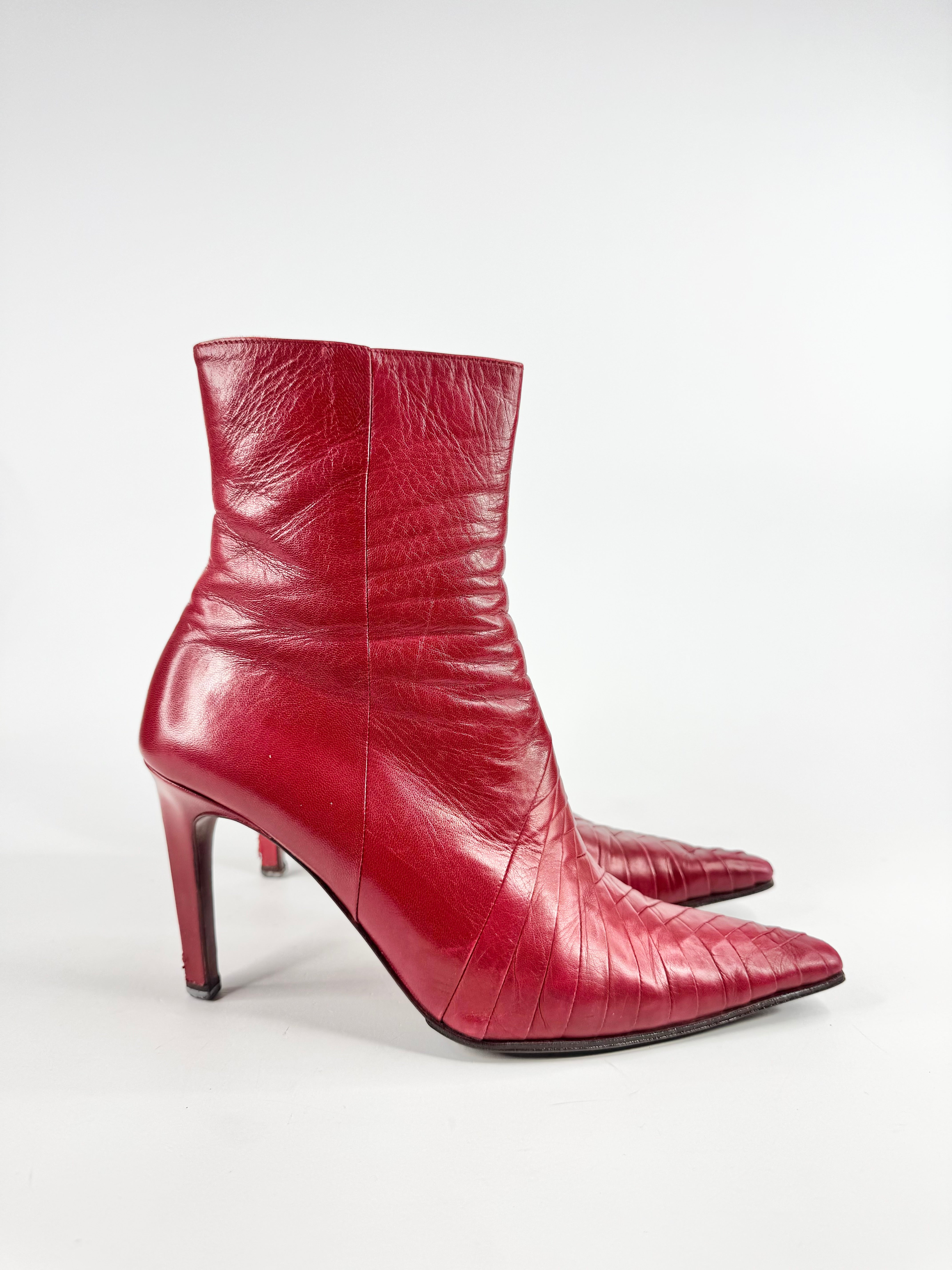 Michal Perry Cherry Red Leather Stiletto Boots - EU41.5