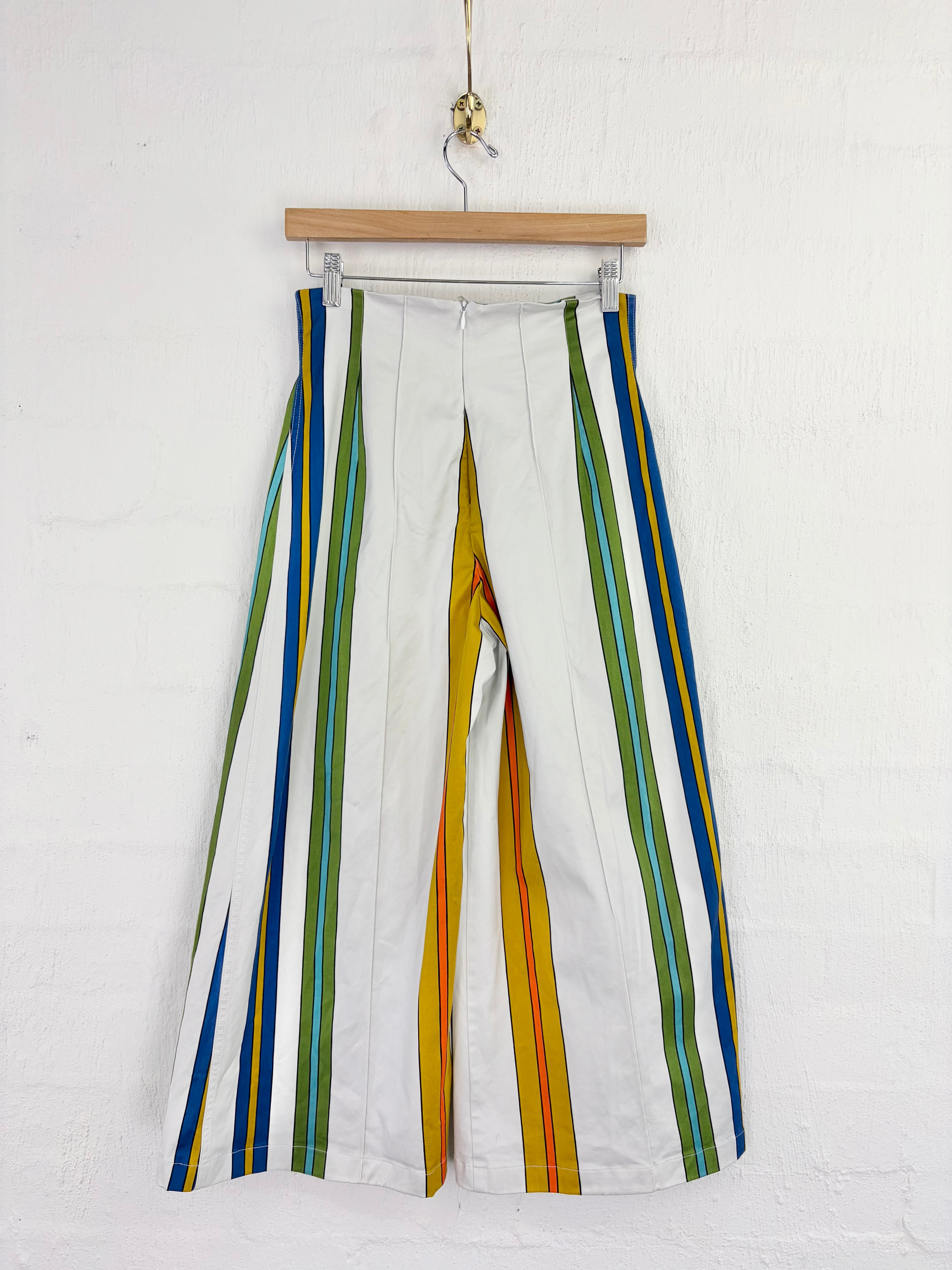 Silvia Tcherassi White Retro Striped Flared Culottes - AU6/8