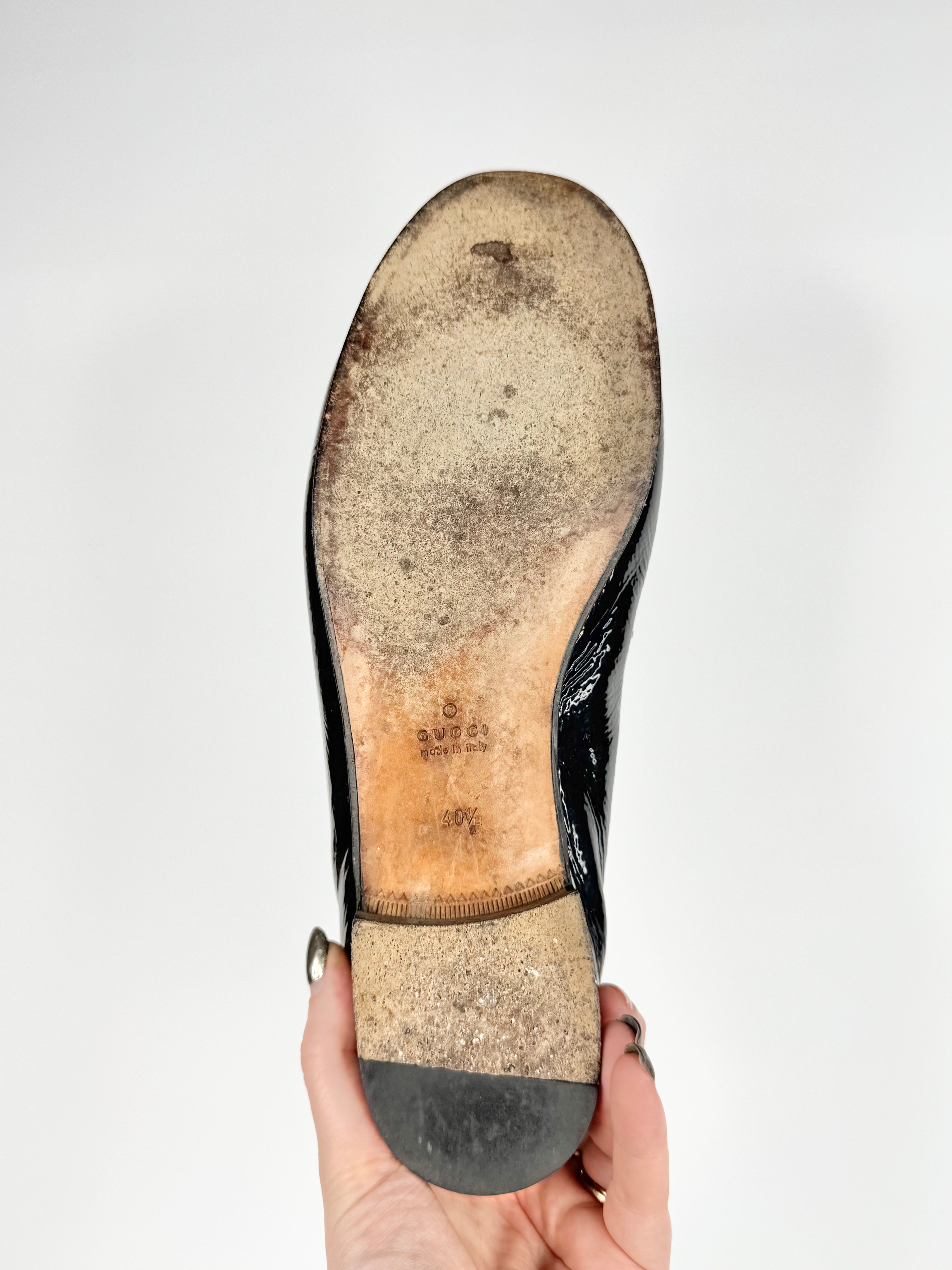 Vintage Gucci Patent Leather Horsebit Loafers - EU40.5