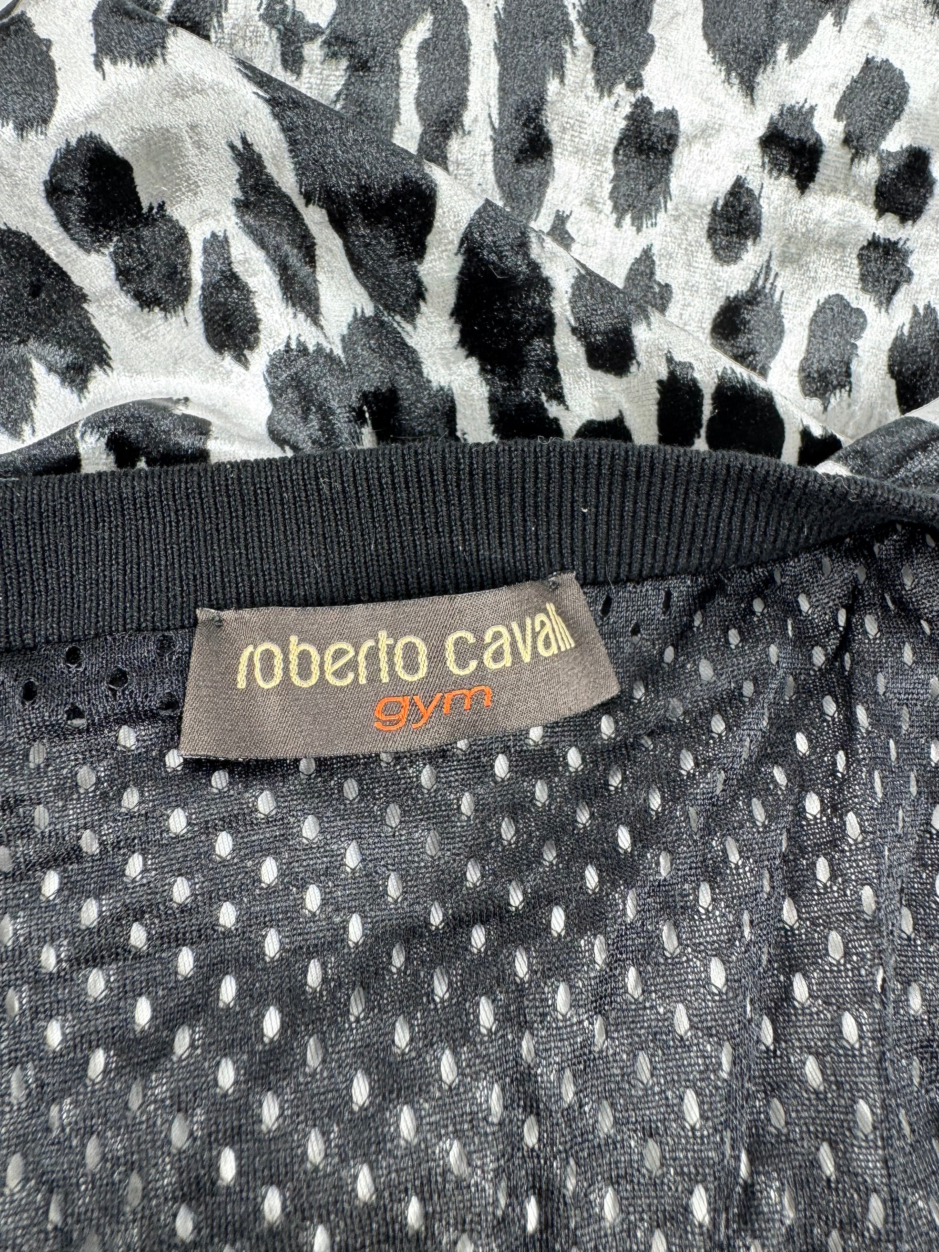 Roberto Cavalli Gym Velvet Black & White Velvet Zip Up Jacket - AU12/14