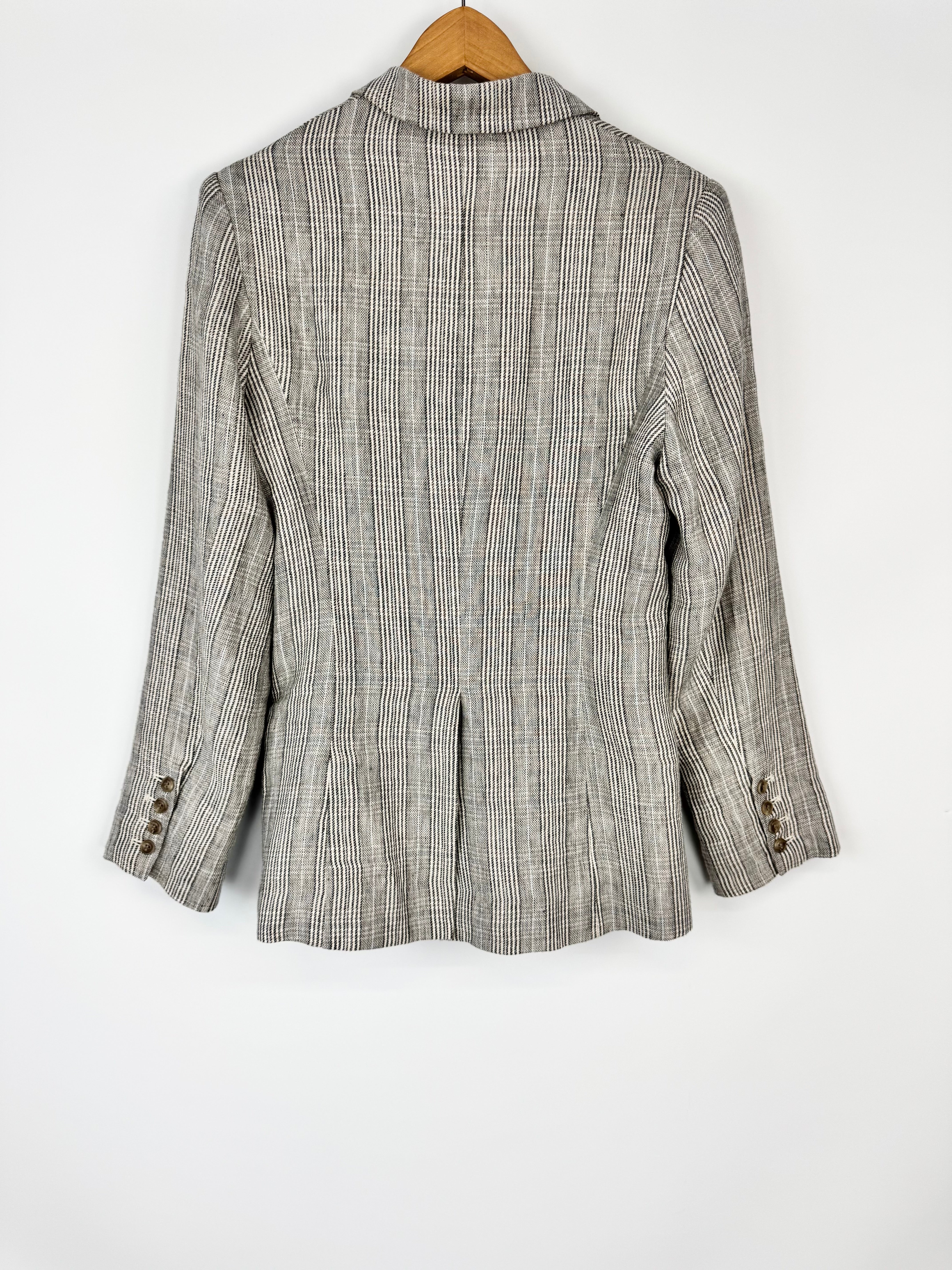 Husk Grey Beige & Blue Prince of Wales Check Linen 3 Piece Suit - AU8