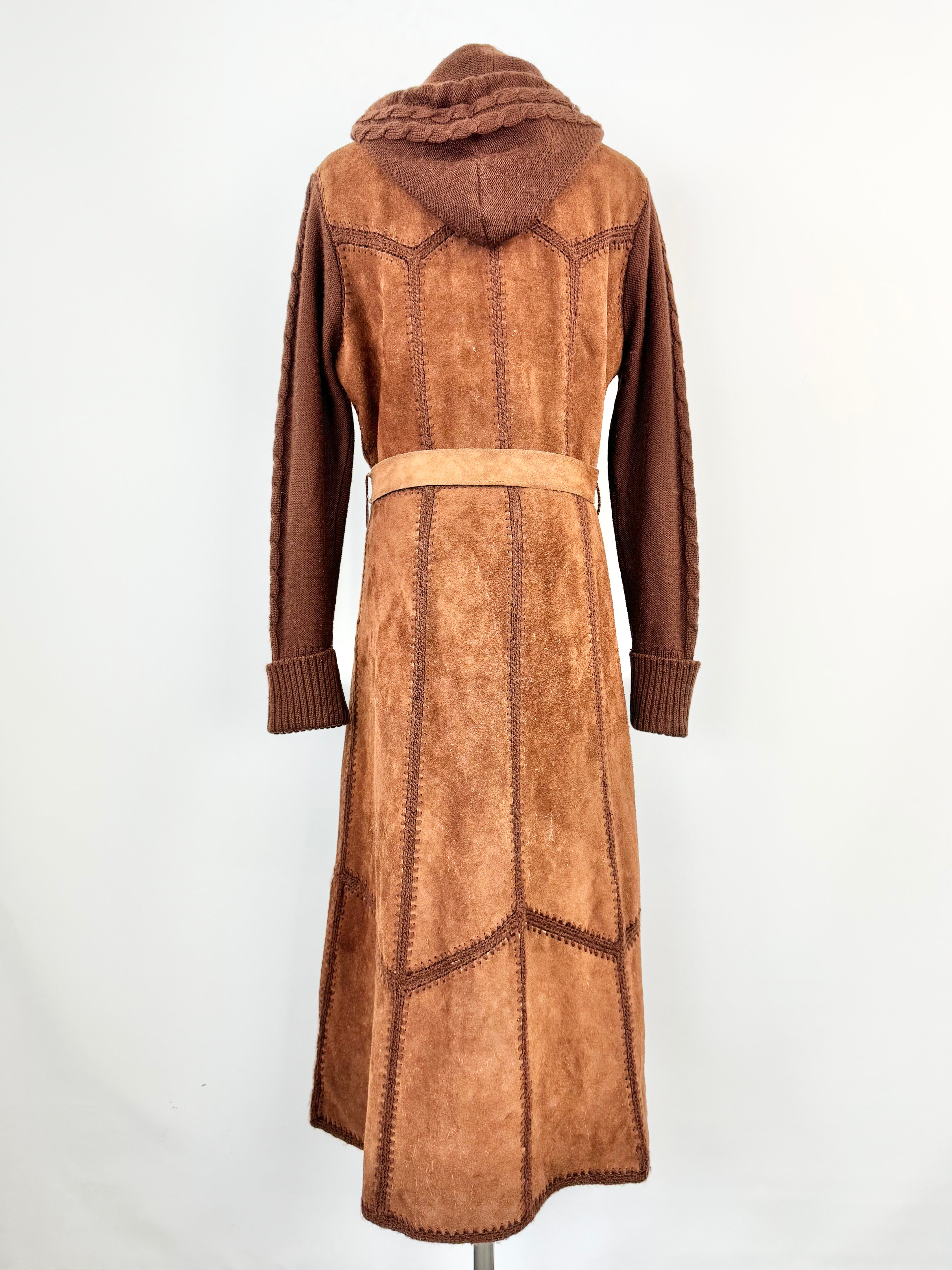 Vintage Suede & Knit Hooded Whipstitch Tan Coat - AU8/10