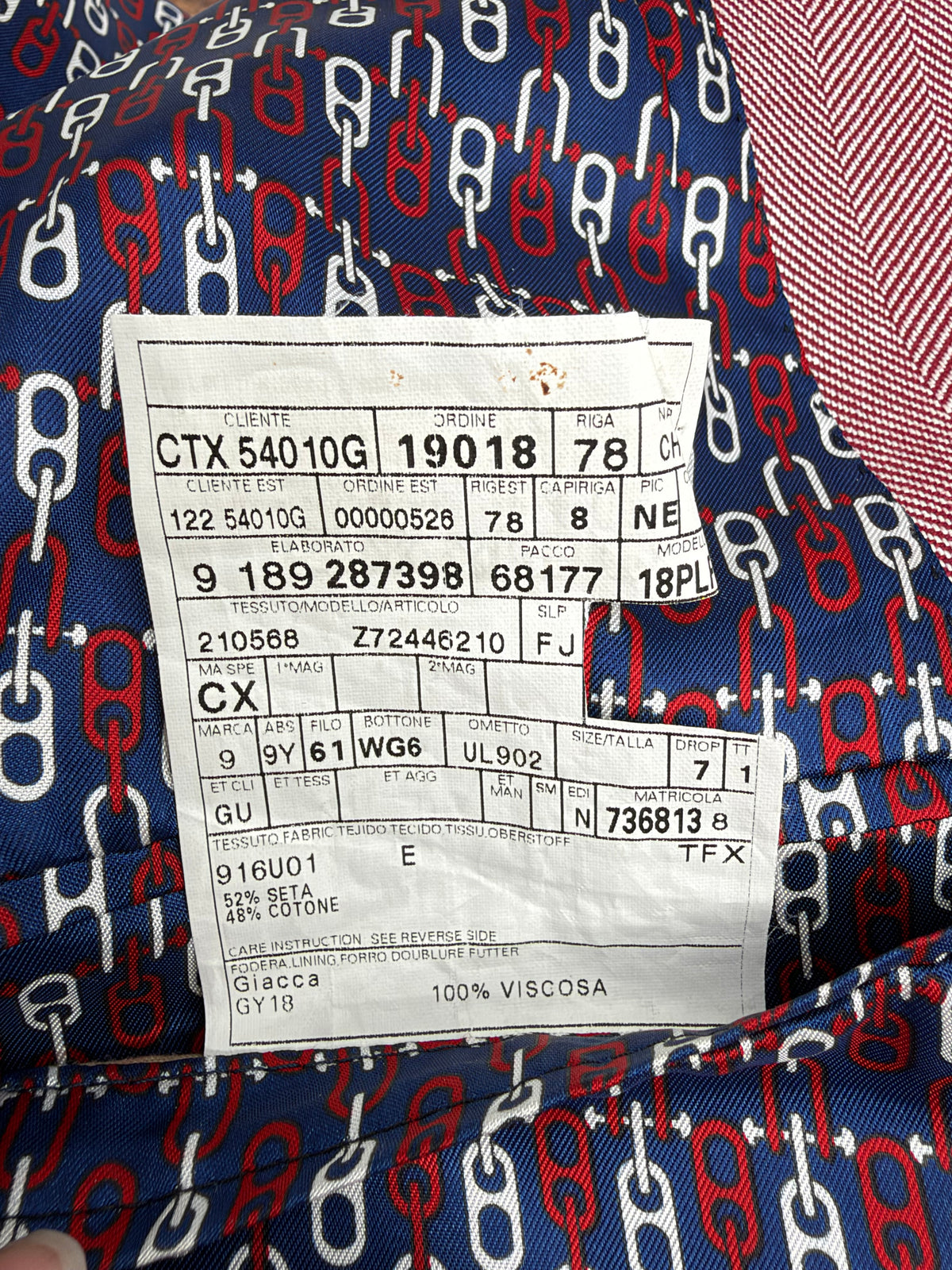 Gucci Red & Cream Herringbone Pattern Silk & Cotton Blend Sports Coat - L