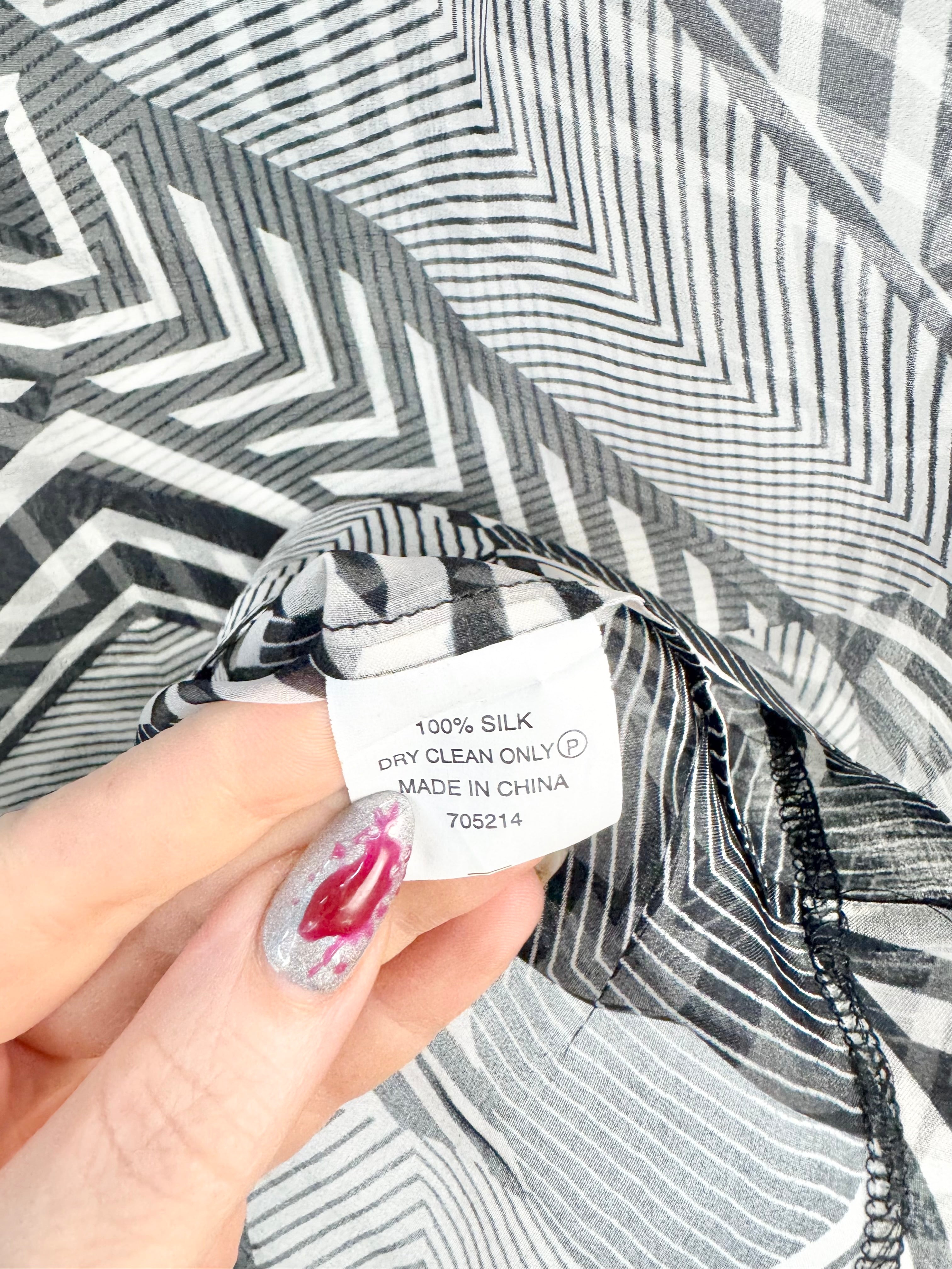 Thurley Black & White Silk Geometric Print Dress - AU8