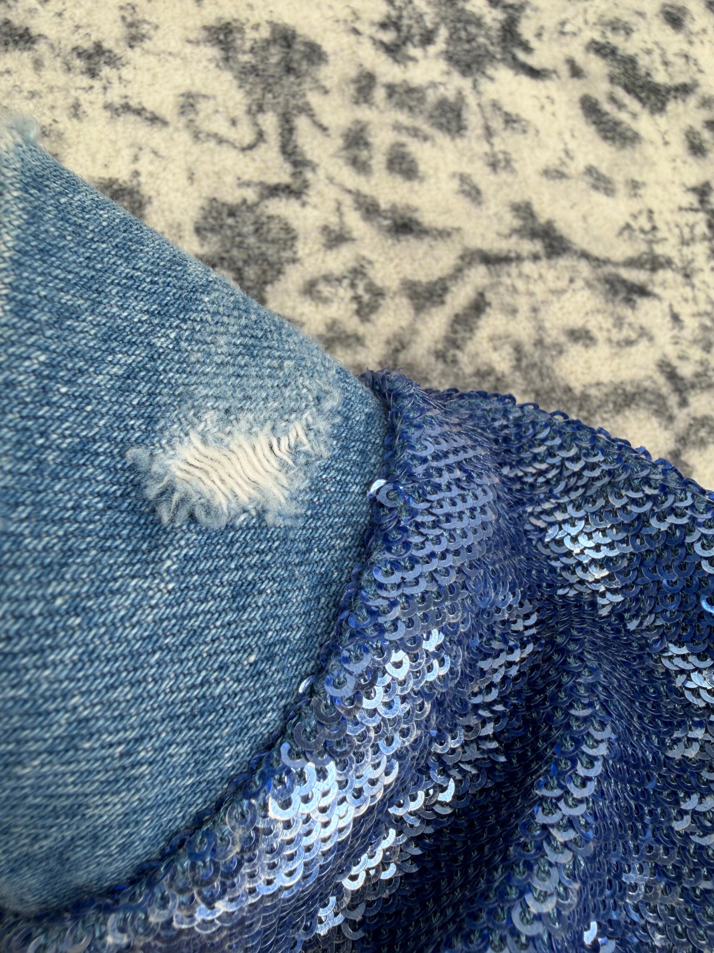 Iro Denim & Periwinkle Sequined 'Nanasco' Bomber Jacket - AU8/10