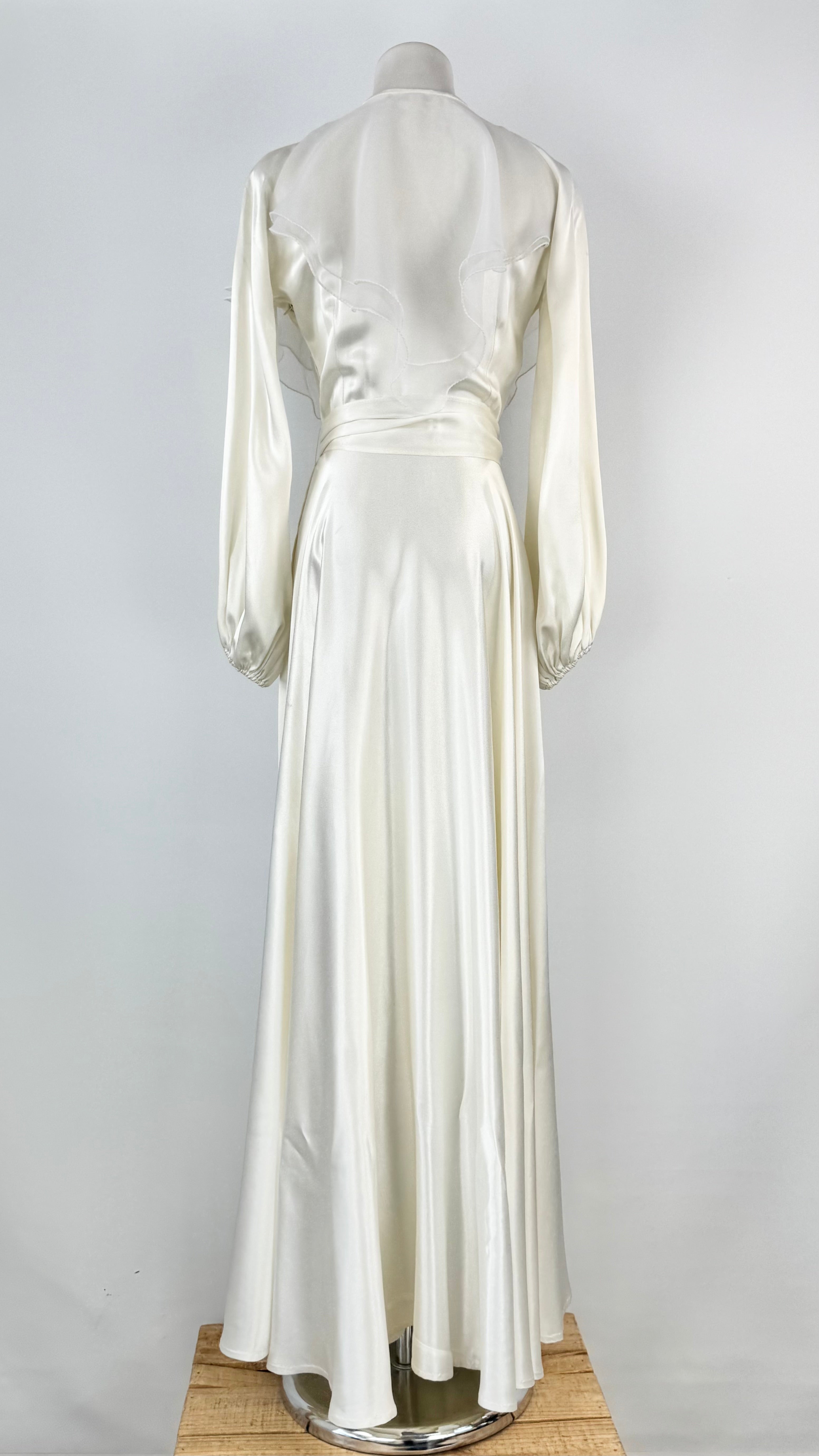 Vintage Merivale Bohemian Ivory Satin Ruffled Maxi Dress - AU8