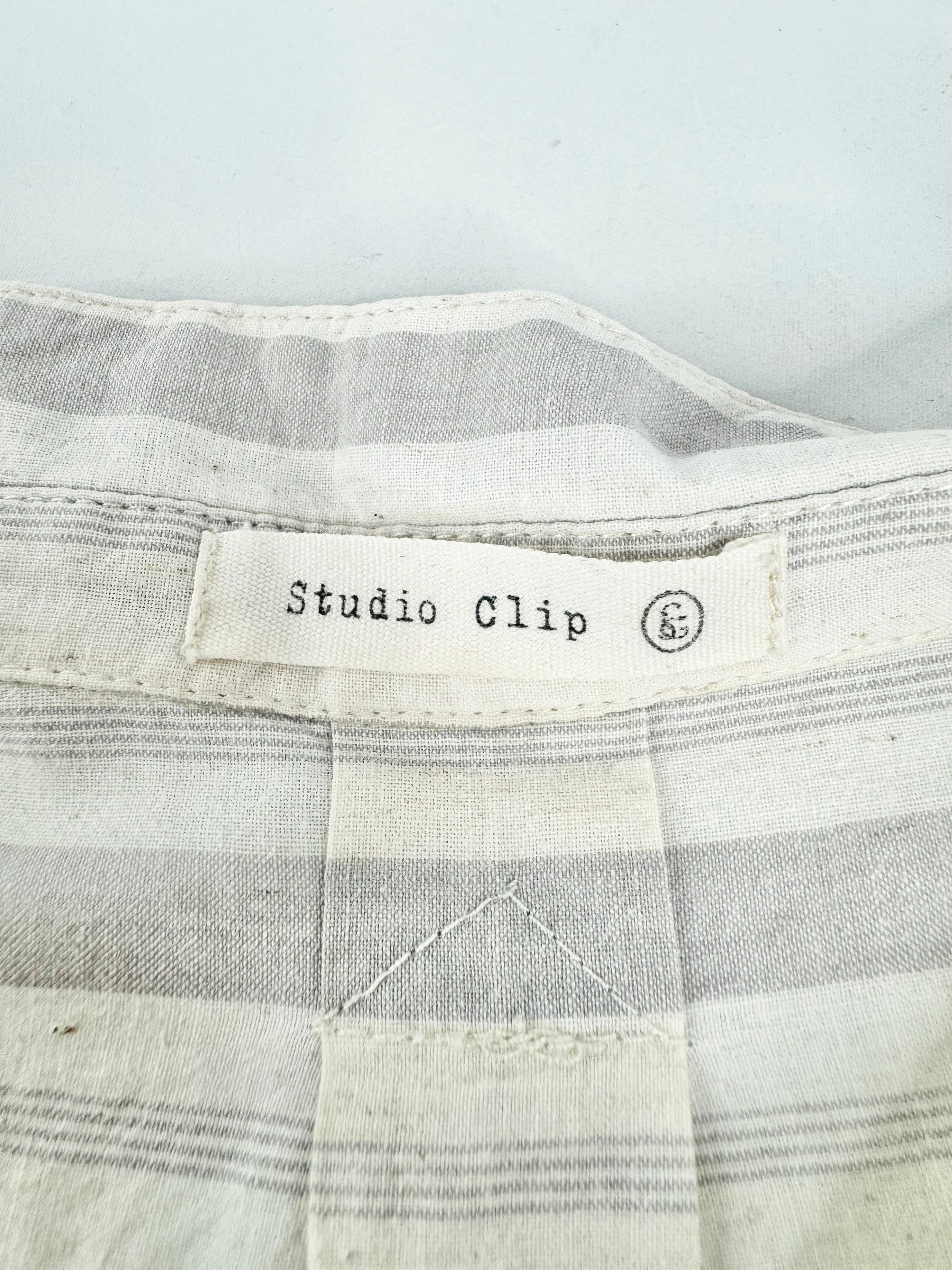 Studio Clip Cream & Grey Striped Relaxed Fit Short Sleeve Shirt - AU10/12